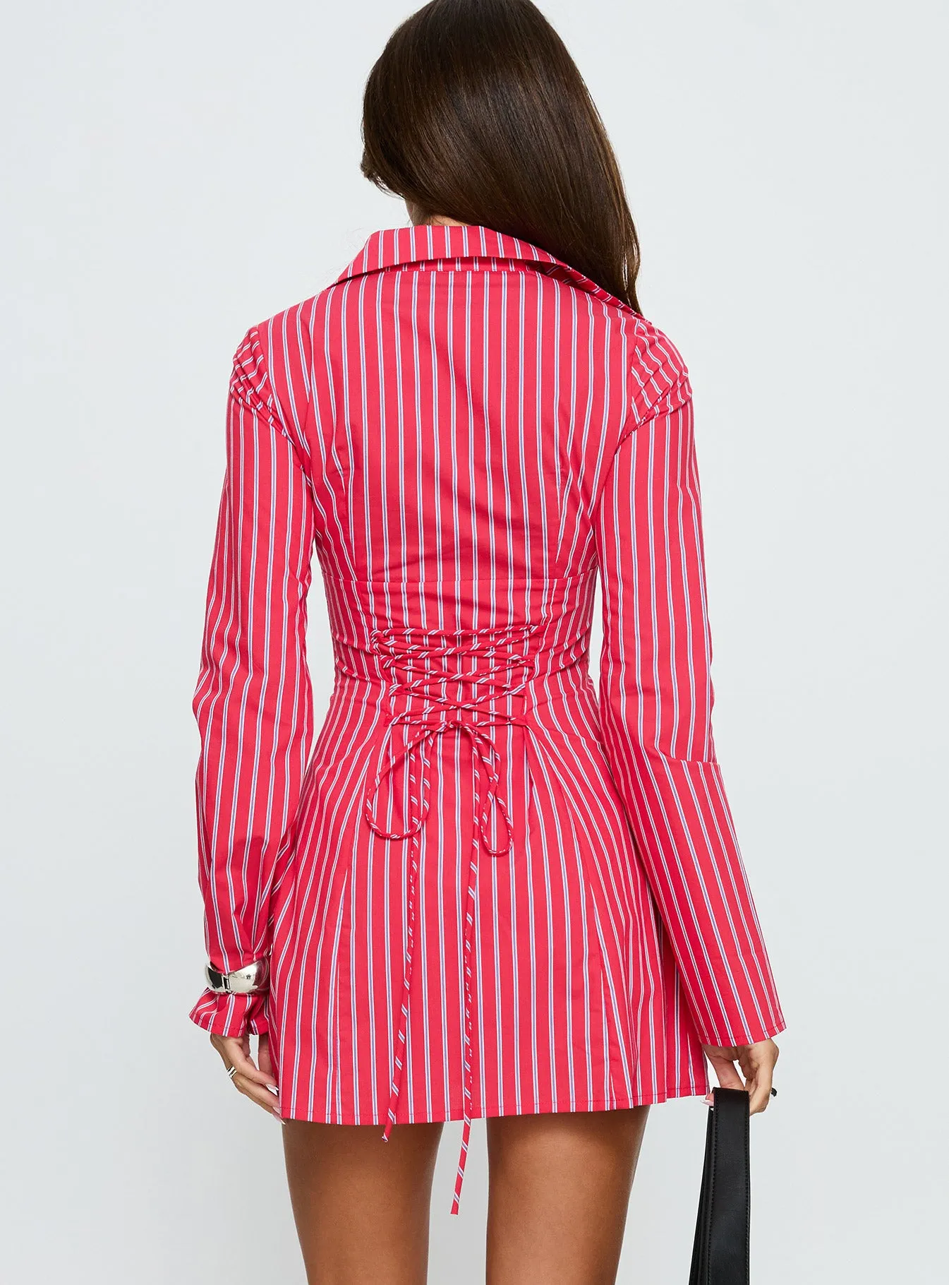 Tawni Long Sleeve Shirt Mini Dress Red Stripe sold by Princess Polly product image thumbnail 5