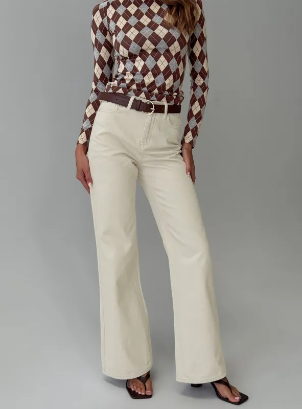 Maple Mid Rise Flare Jeans Ecru sold by Princess Polly