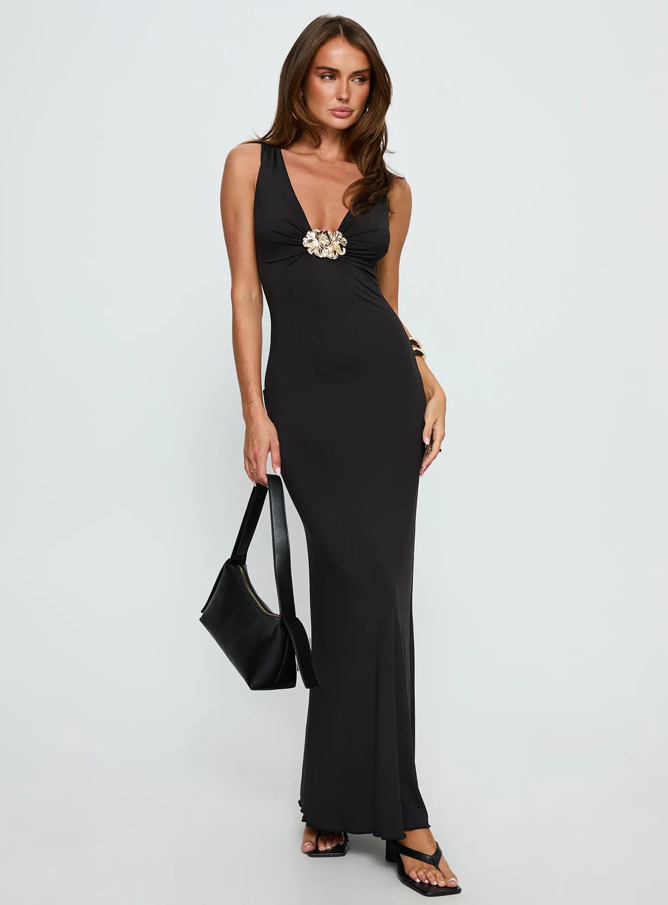 Adalie Hardware Plunge Maxi Dress Black sold by Princess Polly product image thumbnail 3