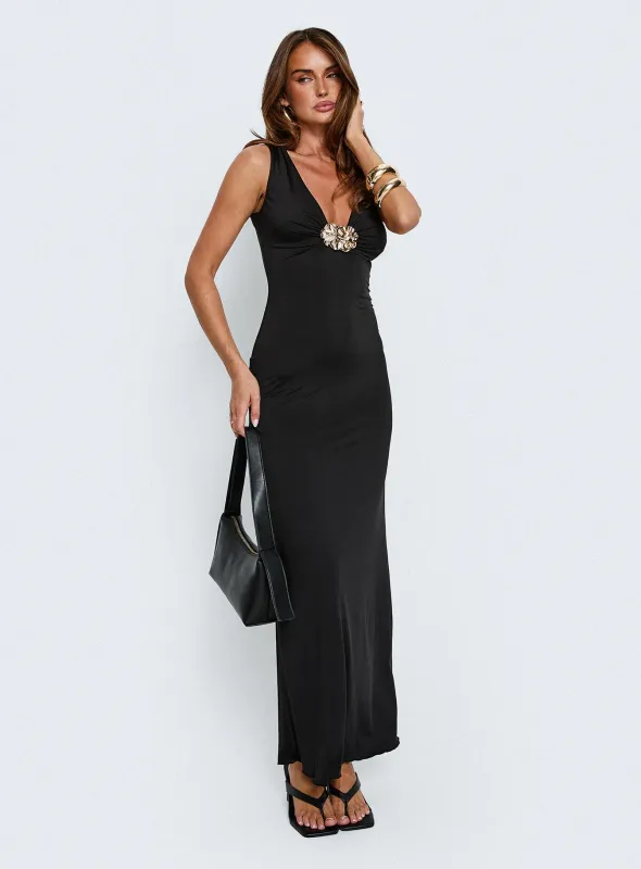 Adalie Hardware Plunge Maxi Dress Black sold by Princess Polly