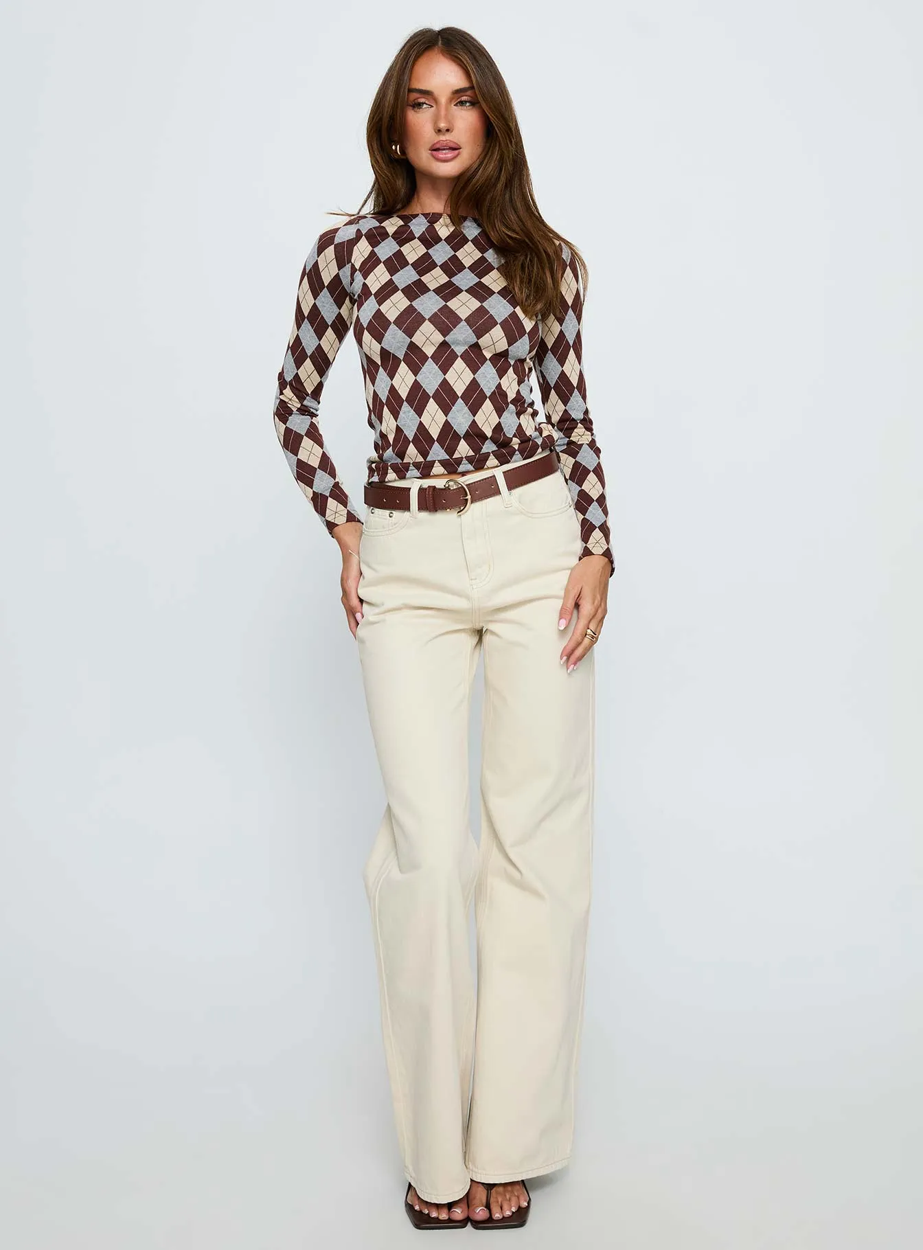Shonna Boat Neck Long Sleeve Top Argyle sold by Princess Polly product image thumbnail 3