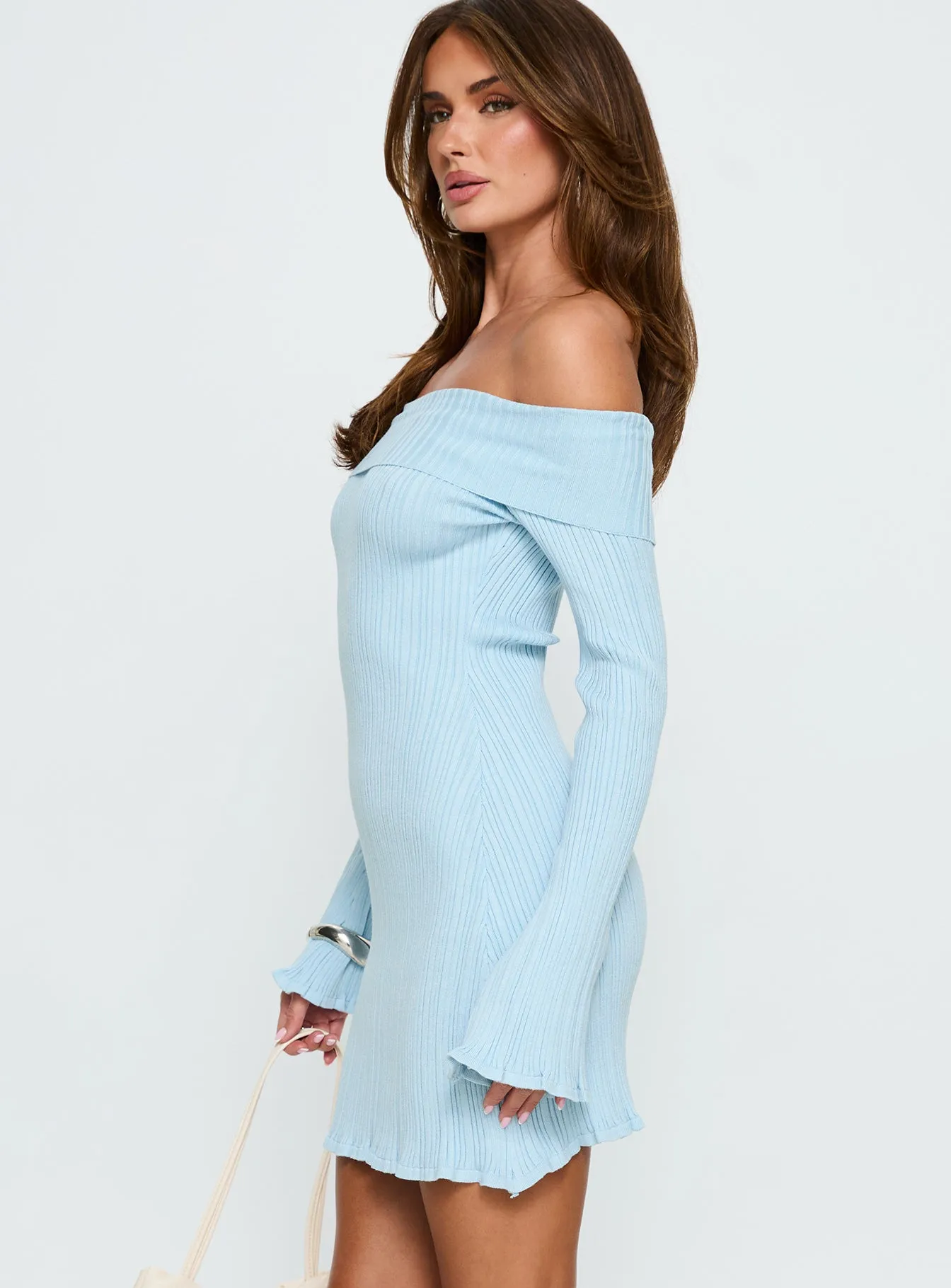 Freshwater Long Sleeve Rib Knit Mini Dress Ice Blue sold by Princess Polly product image thumbnail 3