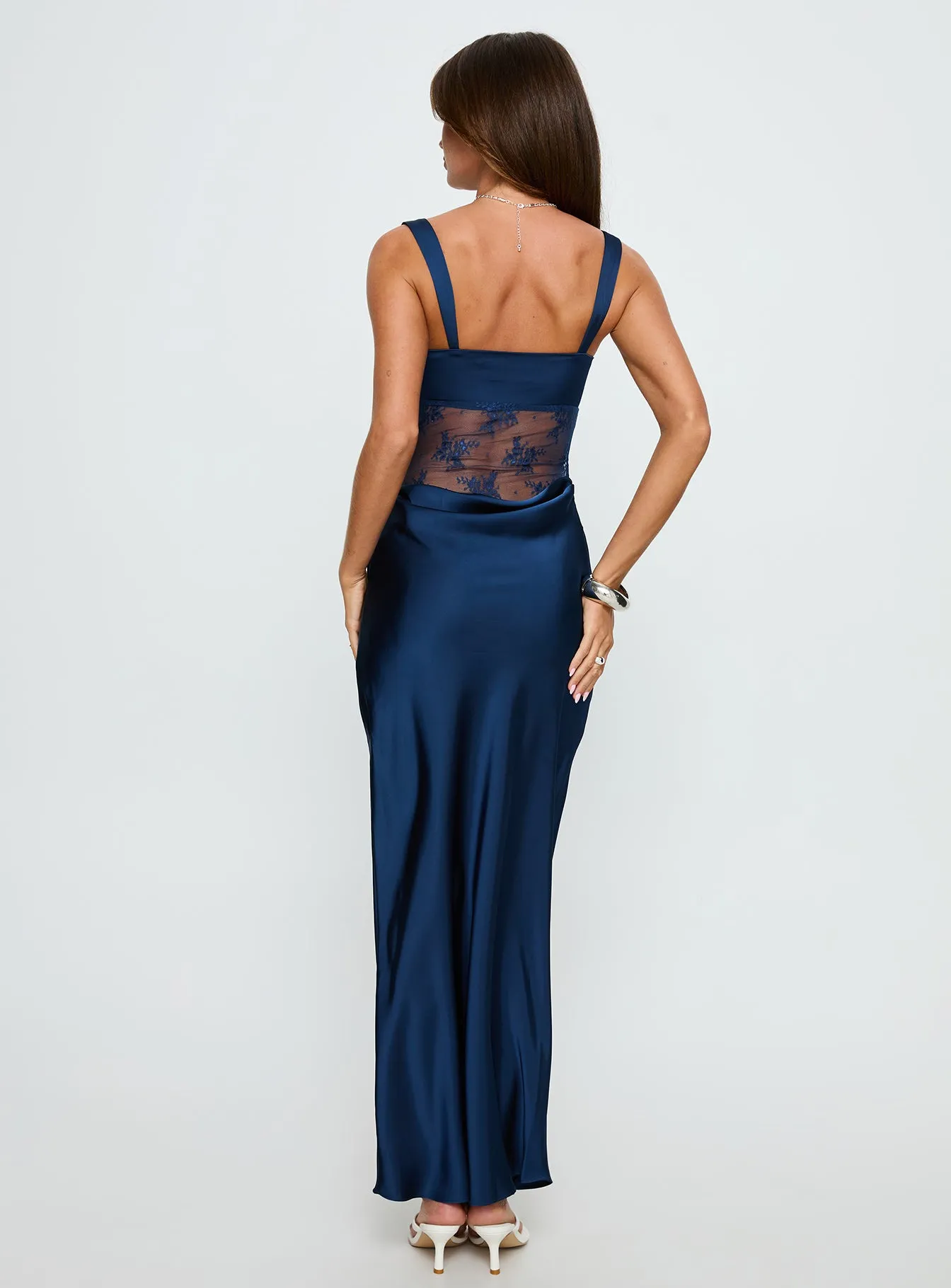 Alynna Lace Drape Maxi Dress Navy sold by Princess Polly product image thumbnail 5
