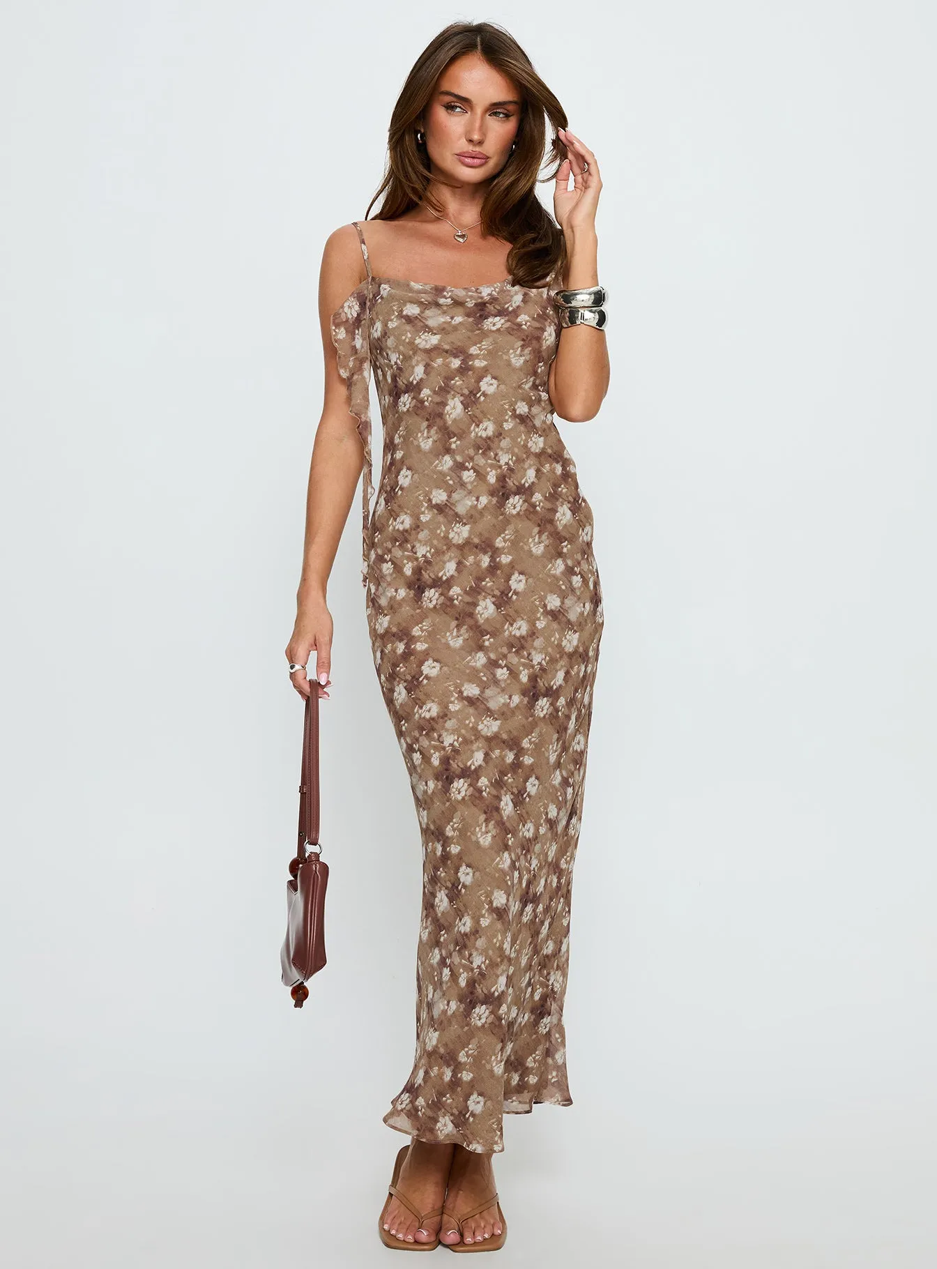 Silah Cowl Neck Maxi Dress Brown Floral sold by Princess Polly