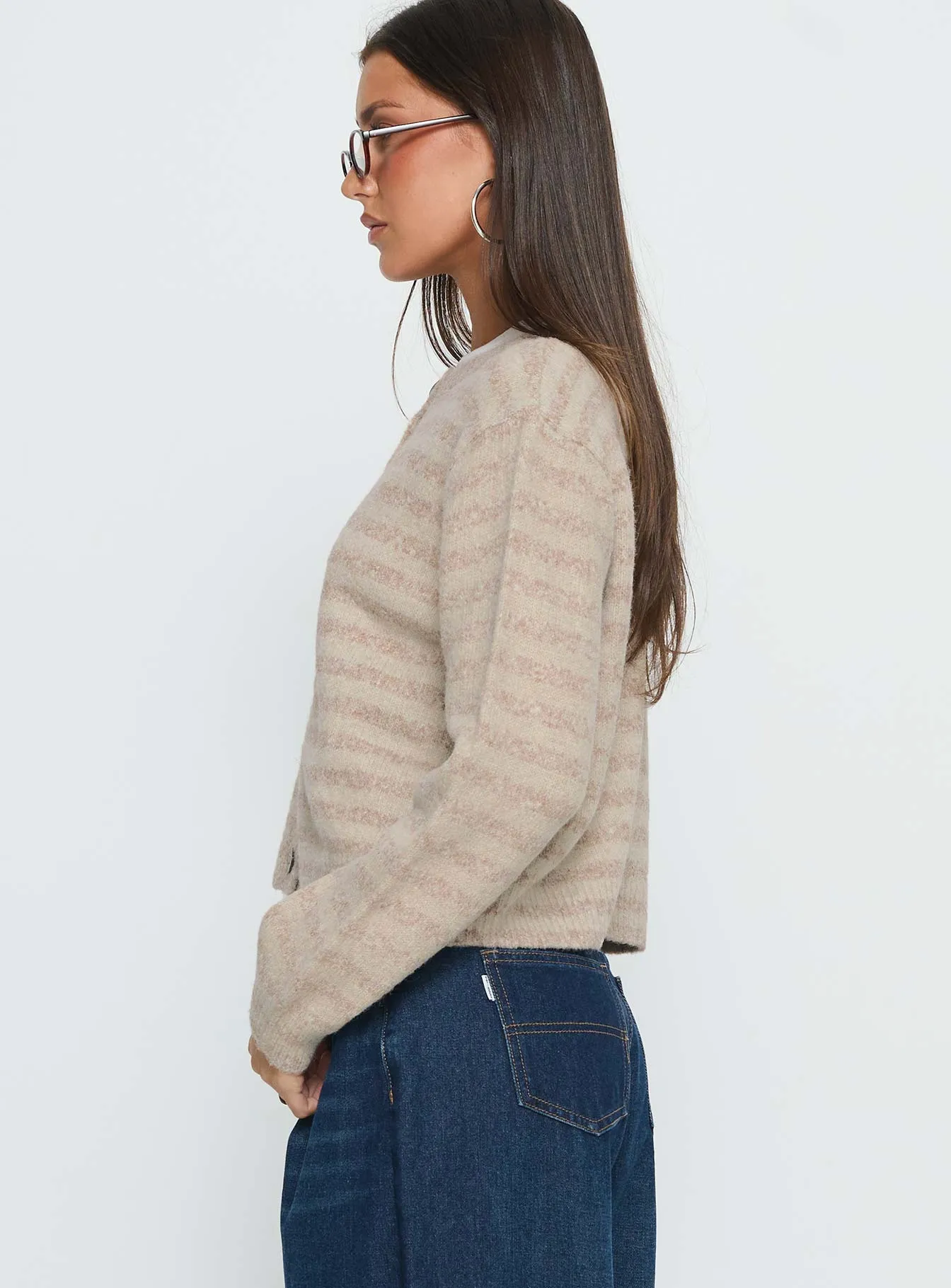 Raynna Button Up Cardigan Beige Stripe sold by Princess Polly product image thumbnail 4