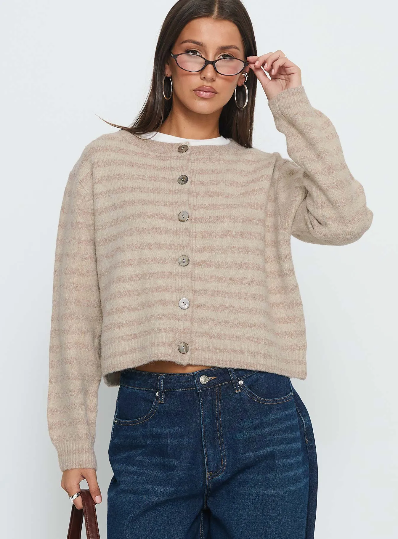 Raynna Button Up Cardigan Beige Stripe sold by Princess Polly product image thumbnail 2