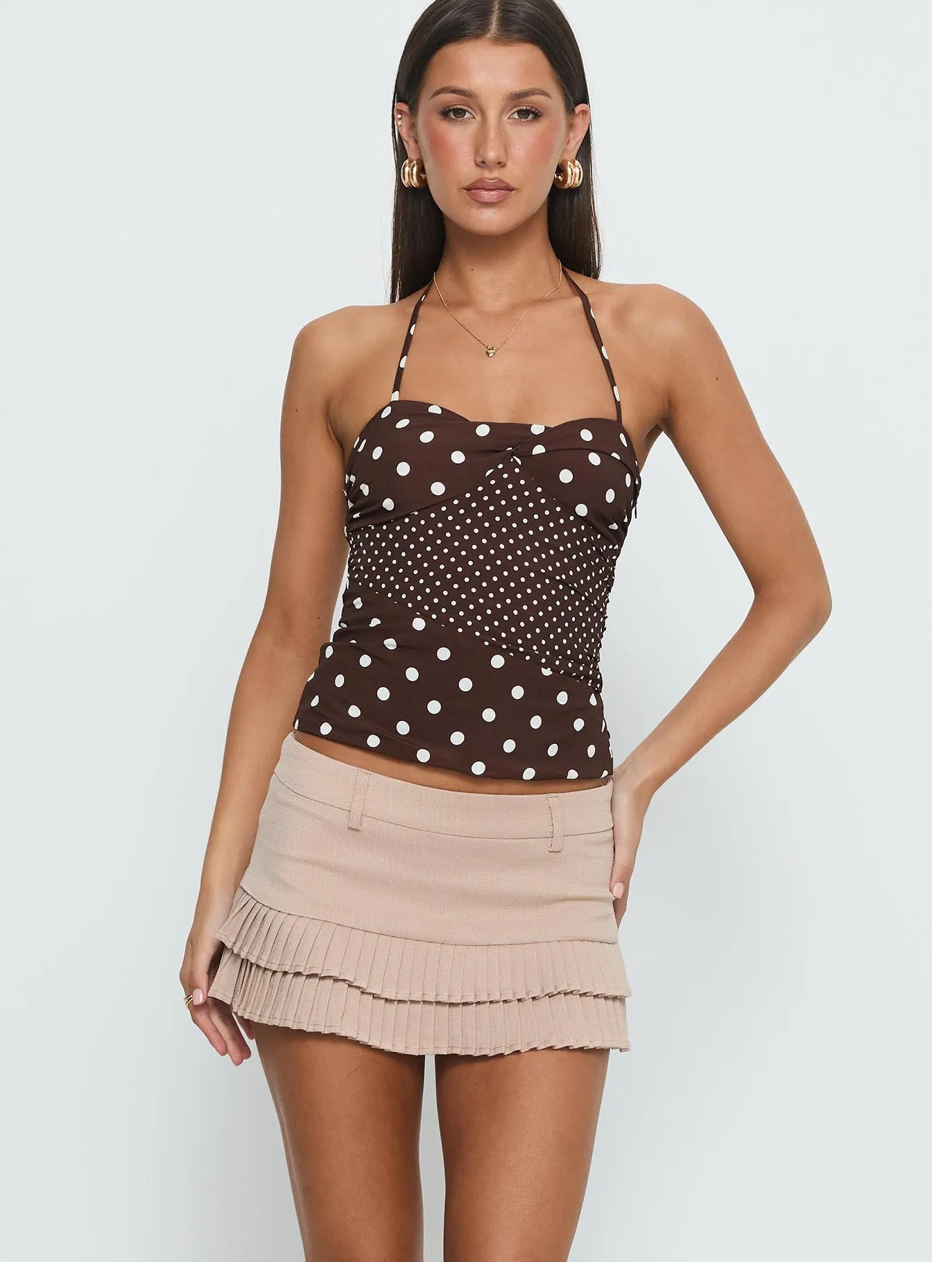 Deei Double Ruffle Mini Skort Oatmeal sold by Princess Polly product image thumbnail 2