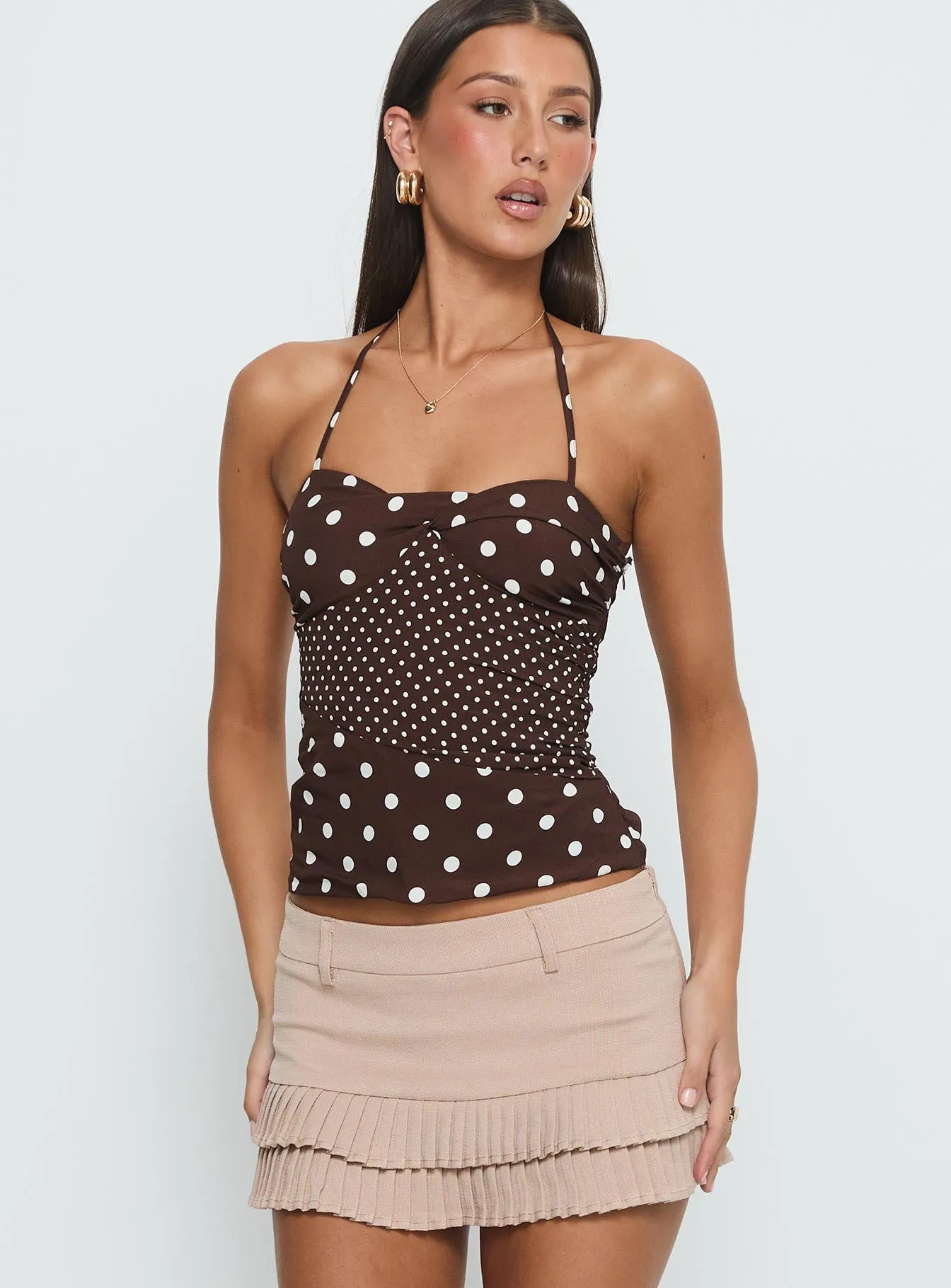 Marguerite Halter Top Brown Polka sold by Princess Polly product image thumbnail 2