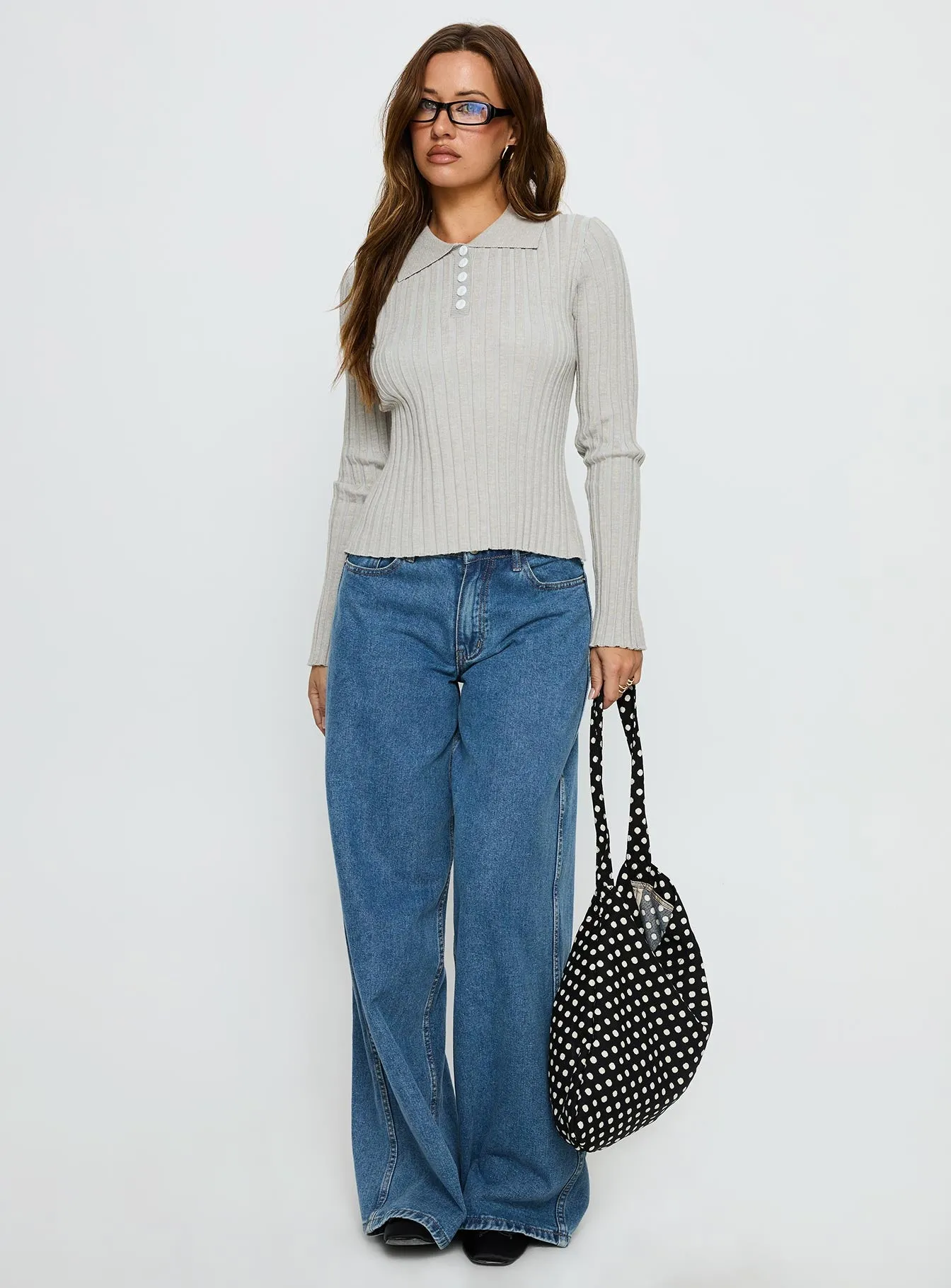 Wakely Collared Long Sleeve Top Grey sold by Princess Polly product image thumbnail 2