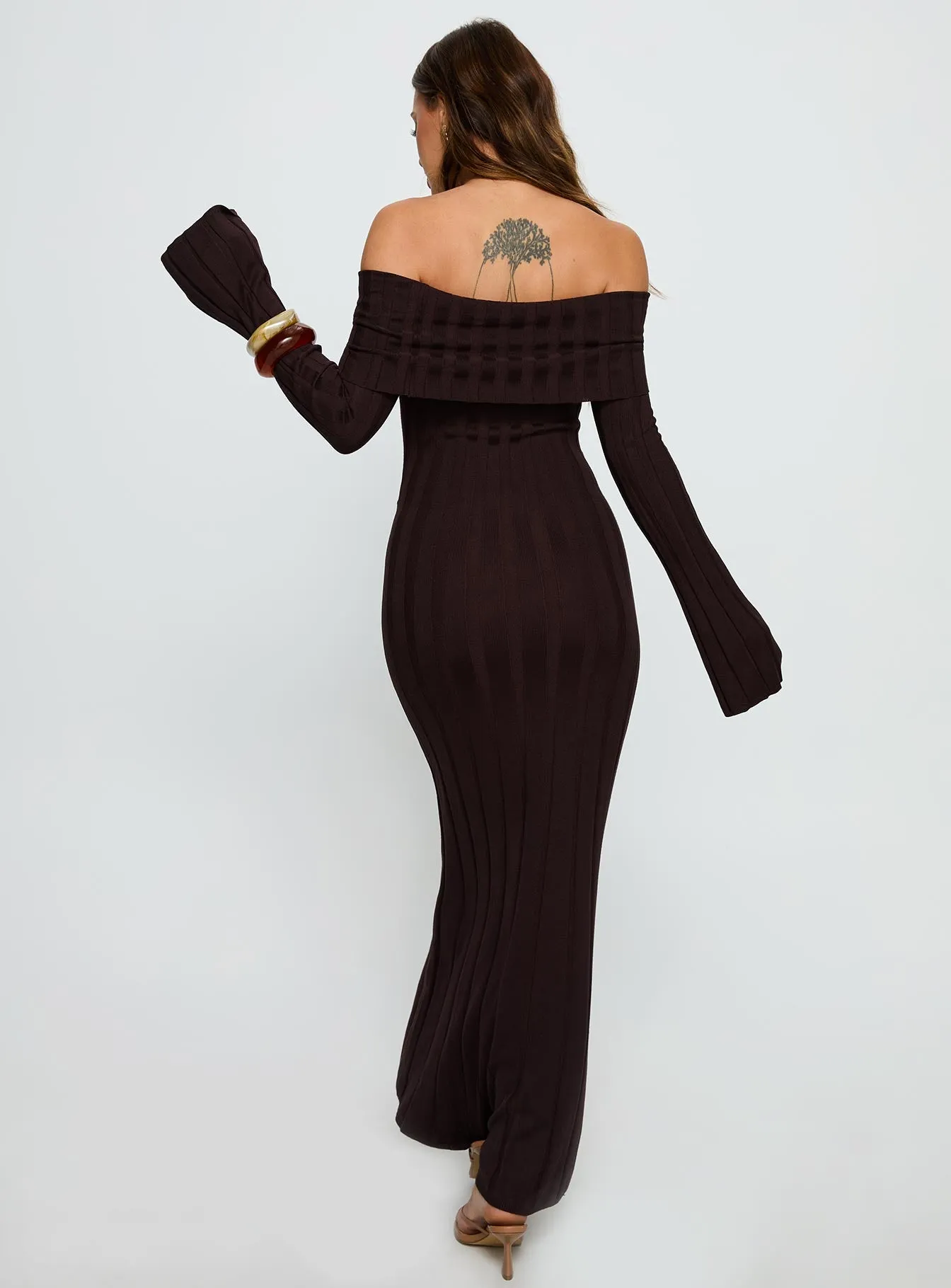 Ellouisa Long Sleeve Rib Maxi Dress Chocolate sold by Princess Polly product image thumbnail 5