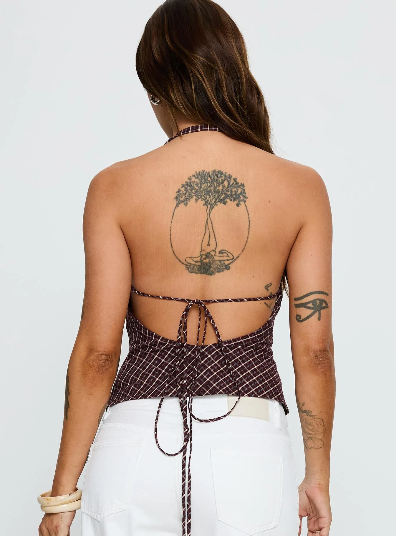 Gaybriel Cowl Neck Low Back Top Wine Check sold by Princess Polly product image thumbnail 5