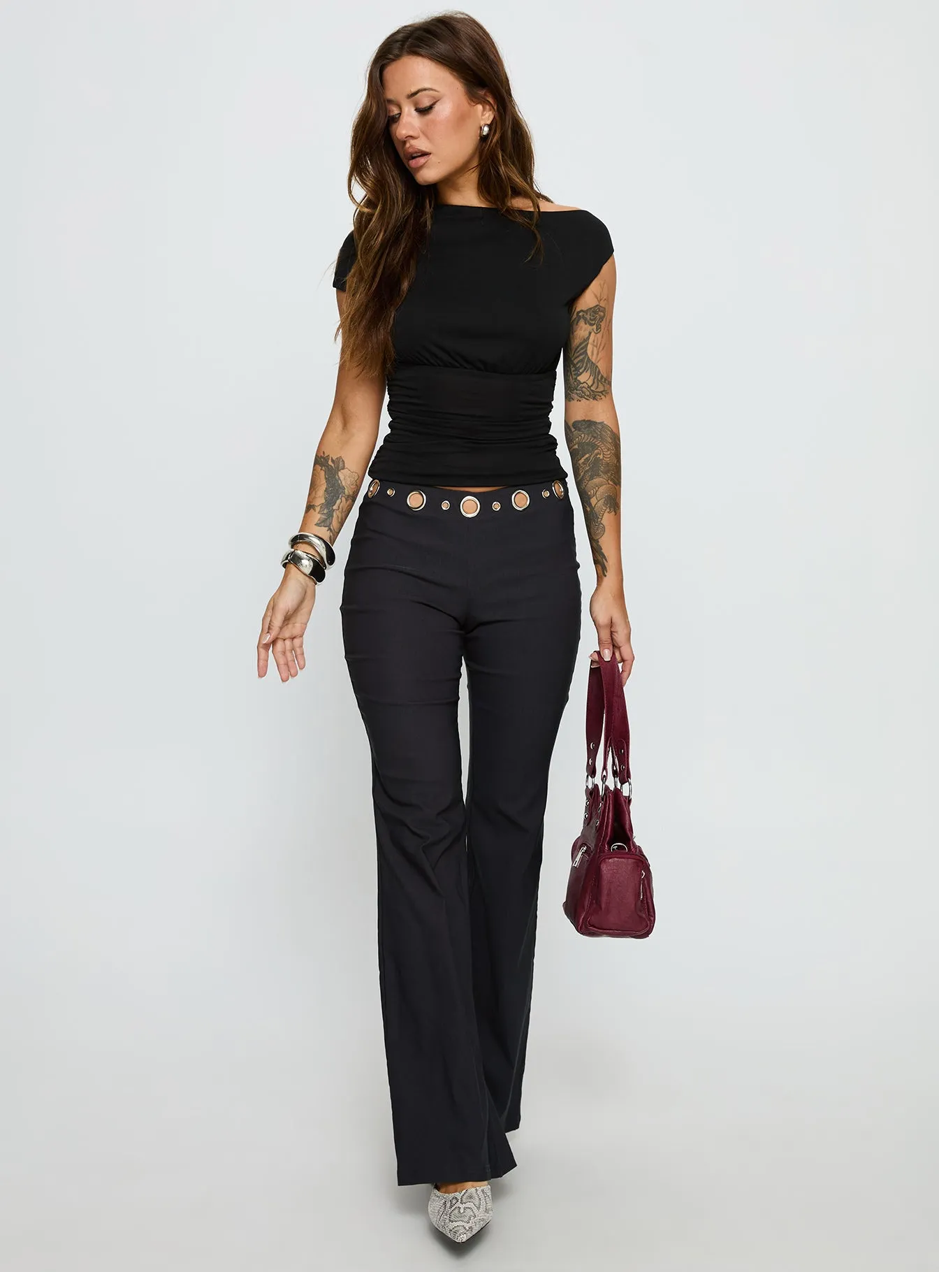 True Grit Eyelet Flare Pants Grey sold by Princess Polly product image thumbnail 3