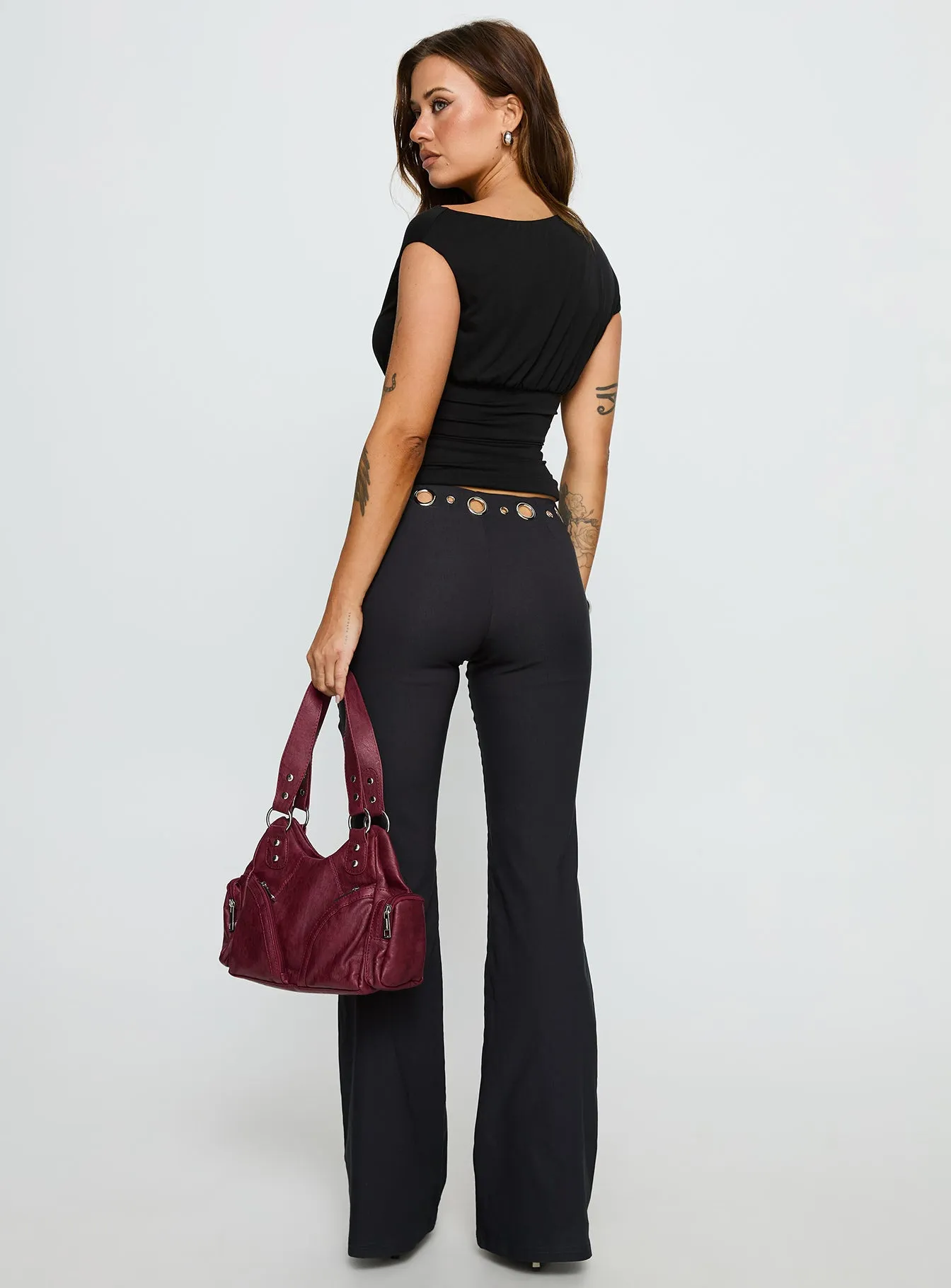 True Grit Eyelet Flare Pants Grey sold by Princess Polly product image thumbnail 5