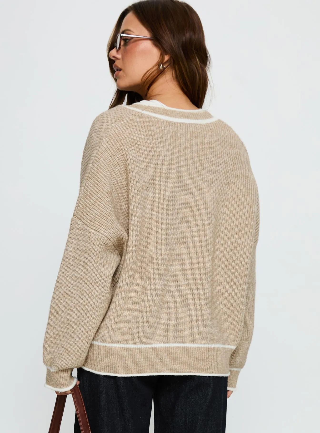 Cressara Contrast Knit Cardigan Beige / White sold by Princess Polly product image thumbnail 5