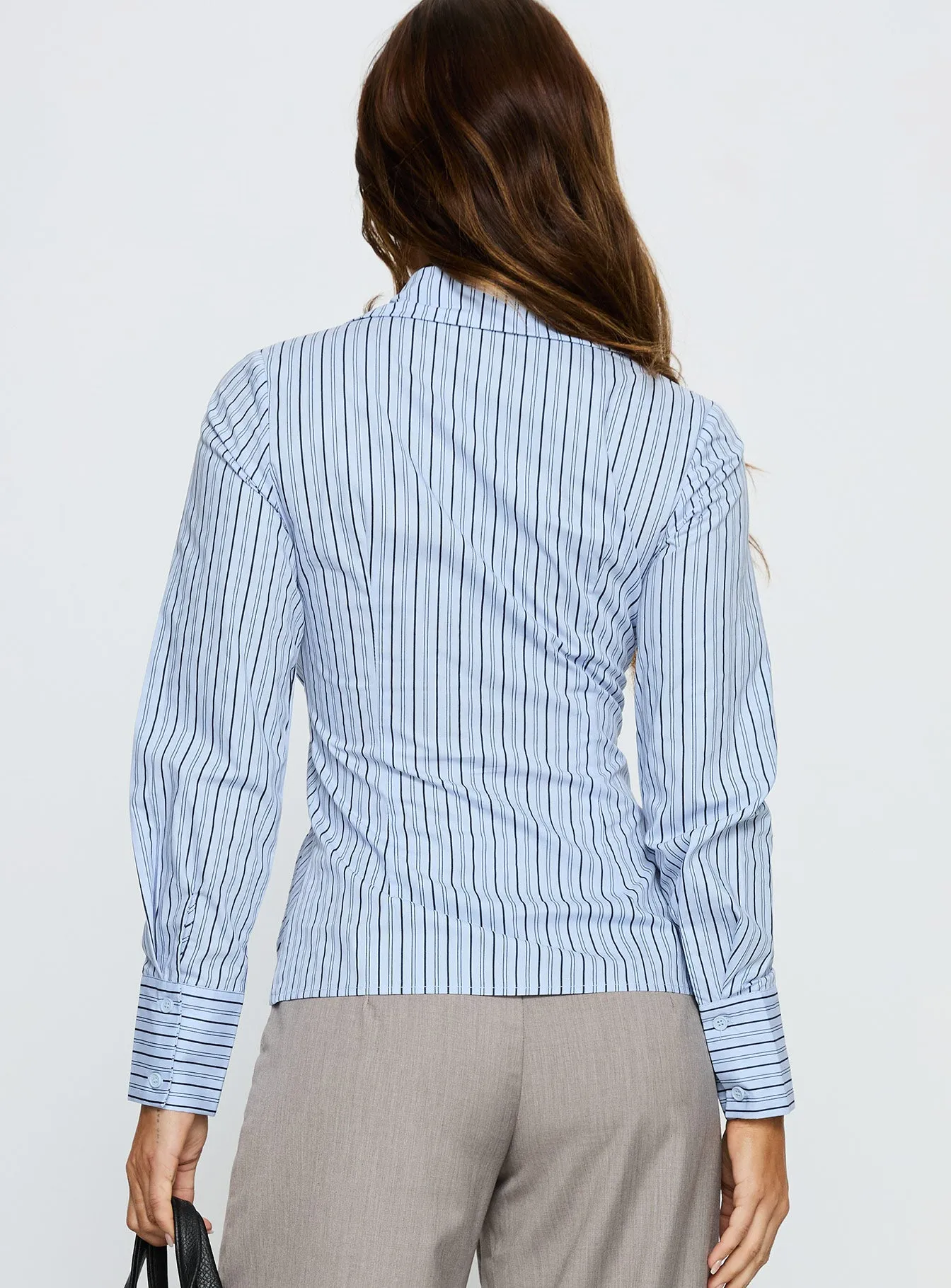 Sunisa Tie Detail Long Sleeve Top Blue Stripe sold by Princess Polly product image thumbnail 4