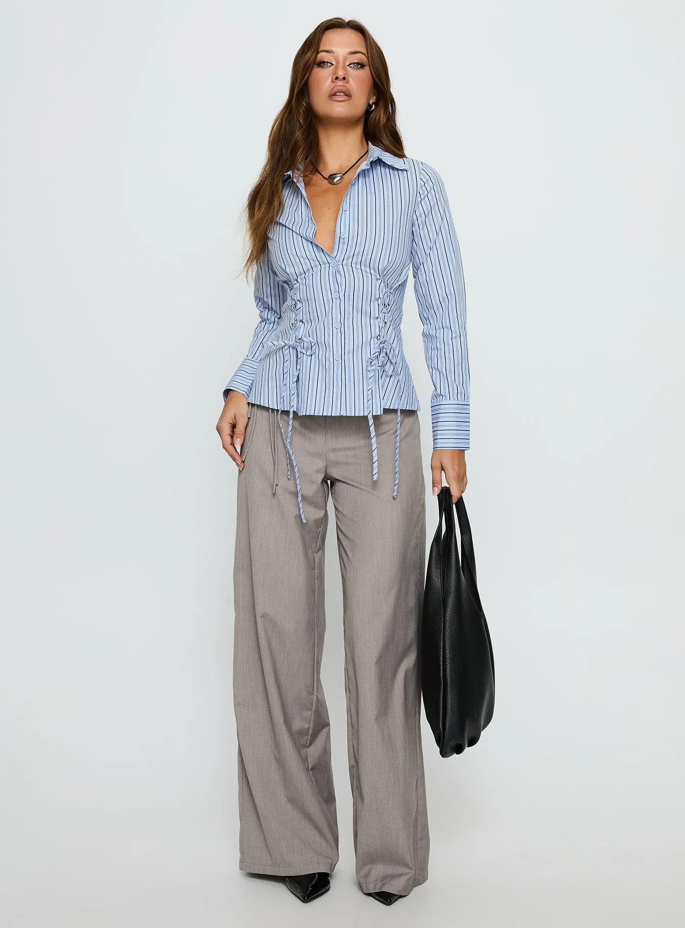 Sunisa Tie Detail Long Sleeve Top Blue Stripe sold by Princess Polly product image thumbnail 2