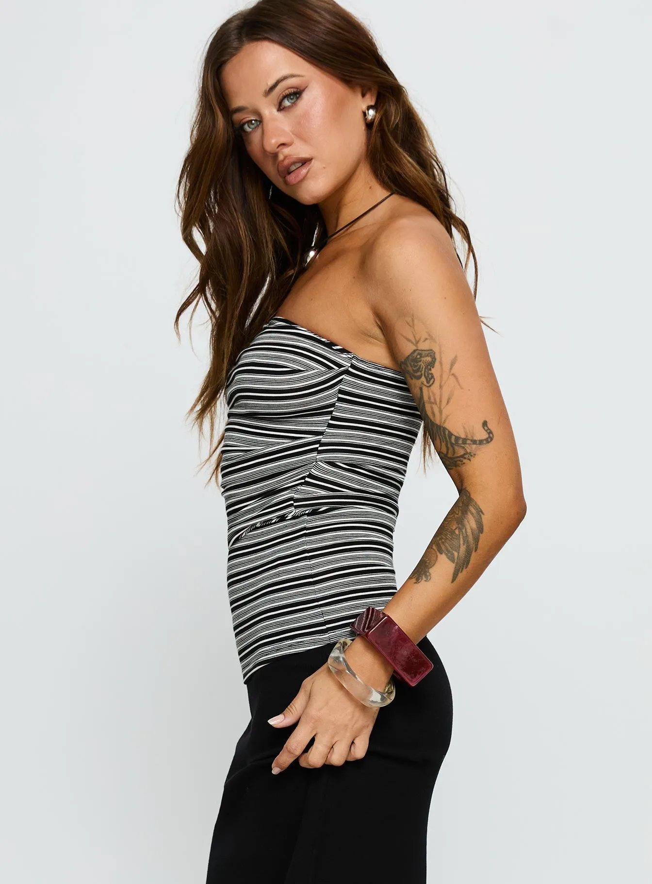 Bethanny Strapless Top Black Stripe sold by Princess Polly product image thumbnail 4