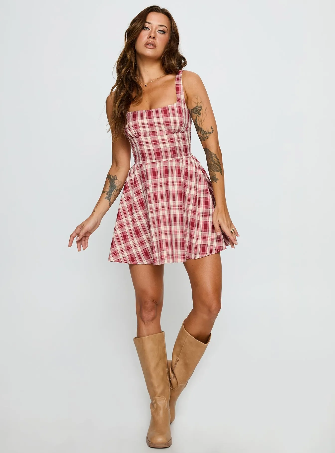Ofeliah Mini Dress Red Check sold by Princess Polly product image thumbnail 3