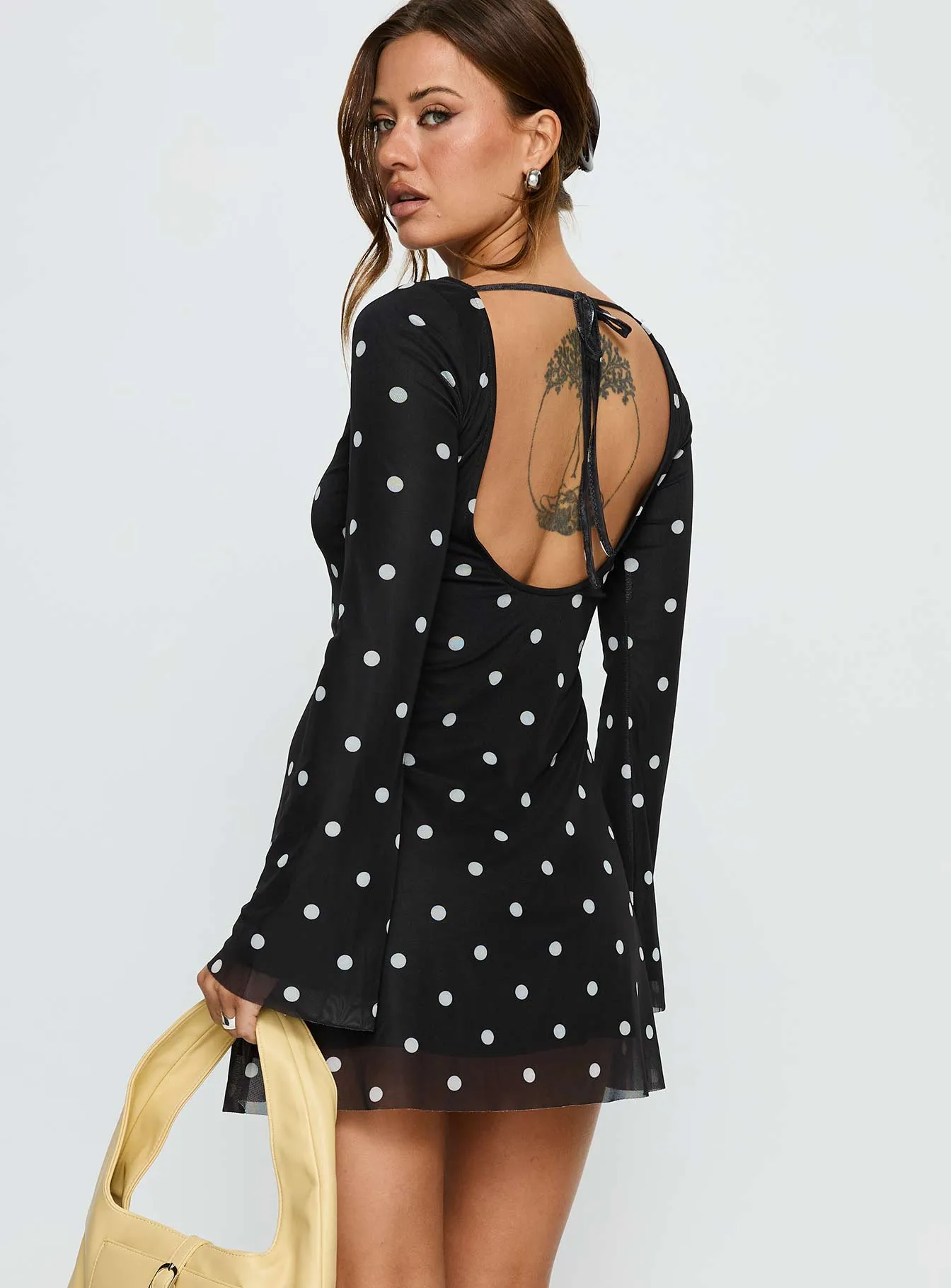 Lukea Long Sleeve Mini Dress Black Polka Dot sold by Princess Polly product image thumbnail 5