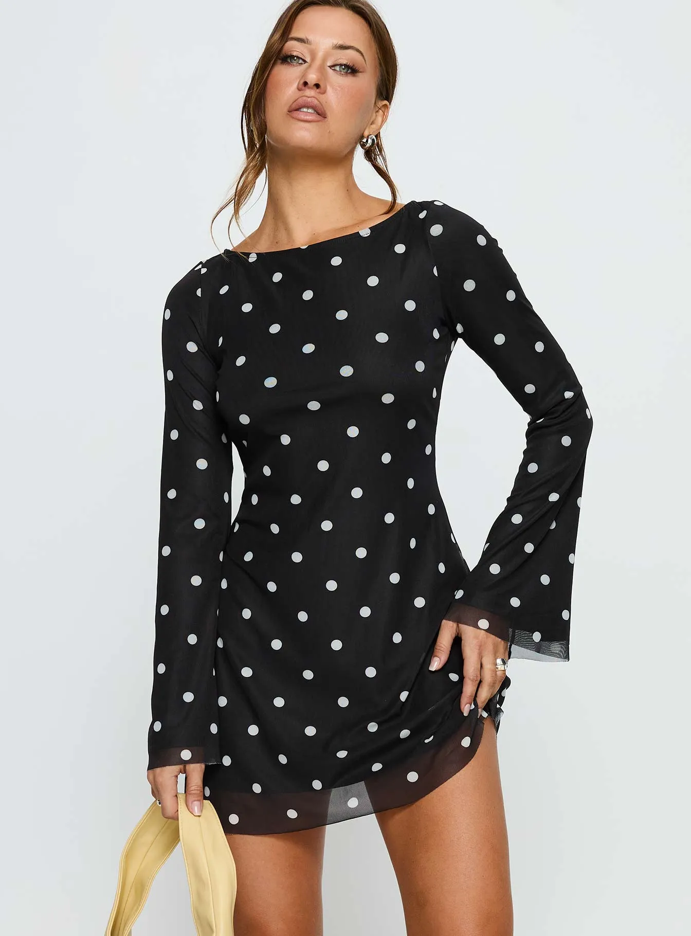 Lukea Long Sleeve Mini Dress Black Polka Dot sold by Princess Polly product image thumbnail 2
