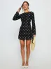Lukea Long Sleeve Mini Dress Black Polka Dot sold by Princess Polly