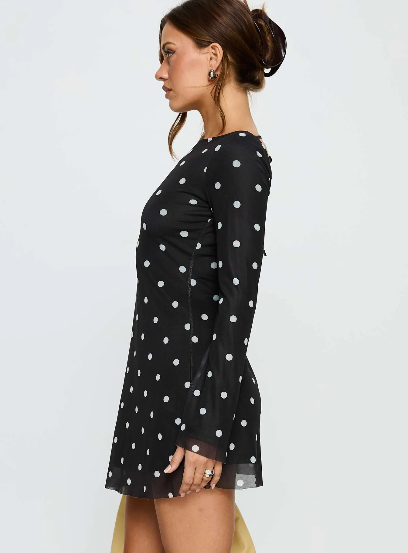 Lukea Long Sleeve Mini Dress Black Polka Dot sold by Princess Polly product image thumbnail 4