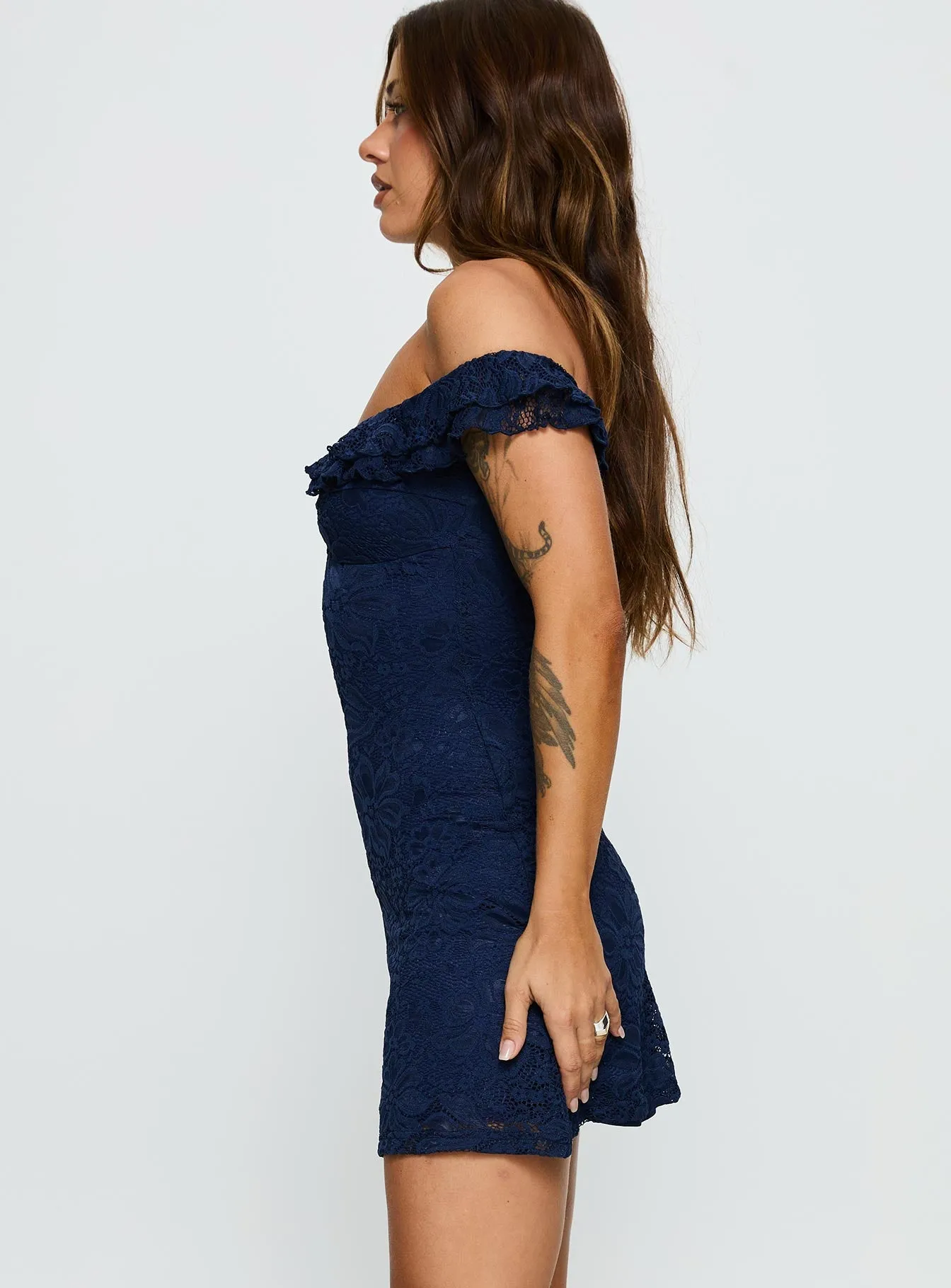 Anabeila Strapless Frill Mini Dress Navy sold by Princess Polly product image thumbnail 4