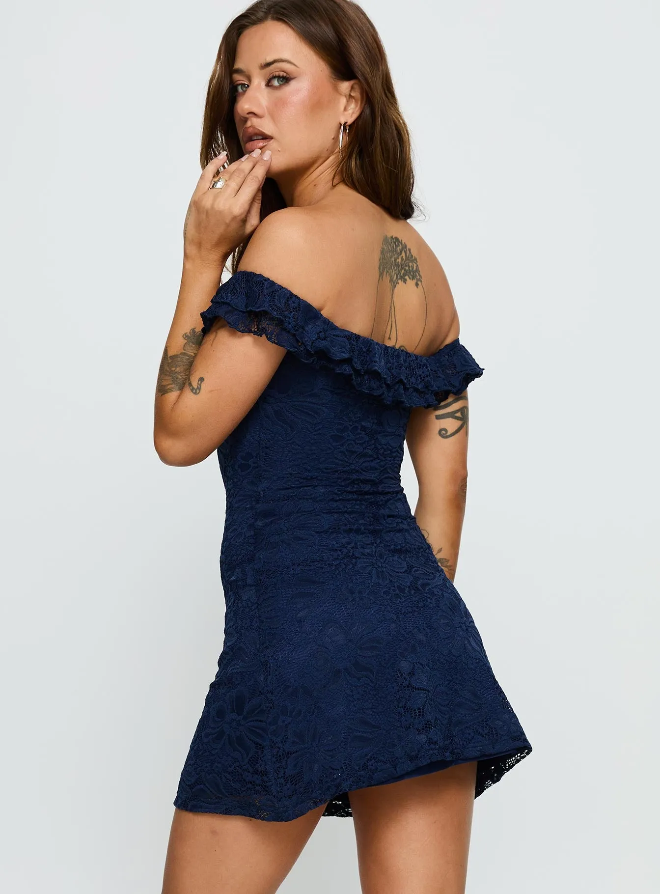 Anabeila Strapless Frill Mini Dress Navy sold by Princess Polly product image thumbnail 5