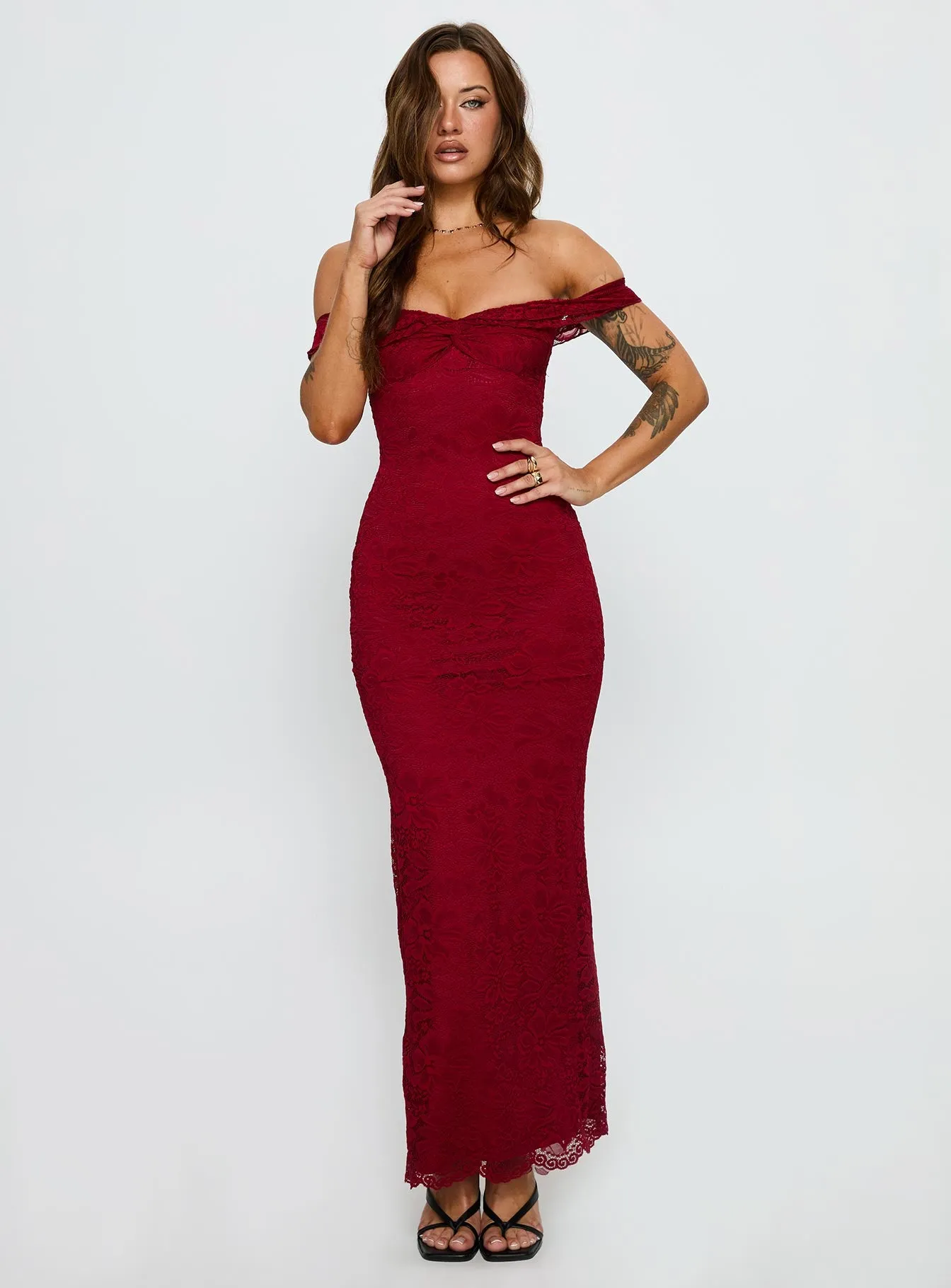 Anabeila Strapless Frill Maxi Dress Red sold by Princess Polly product image thumbnail 2