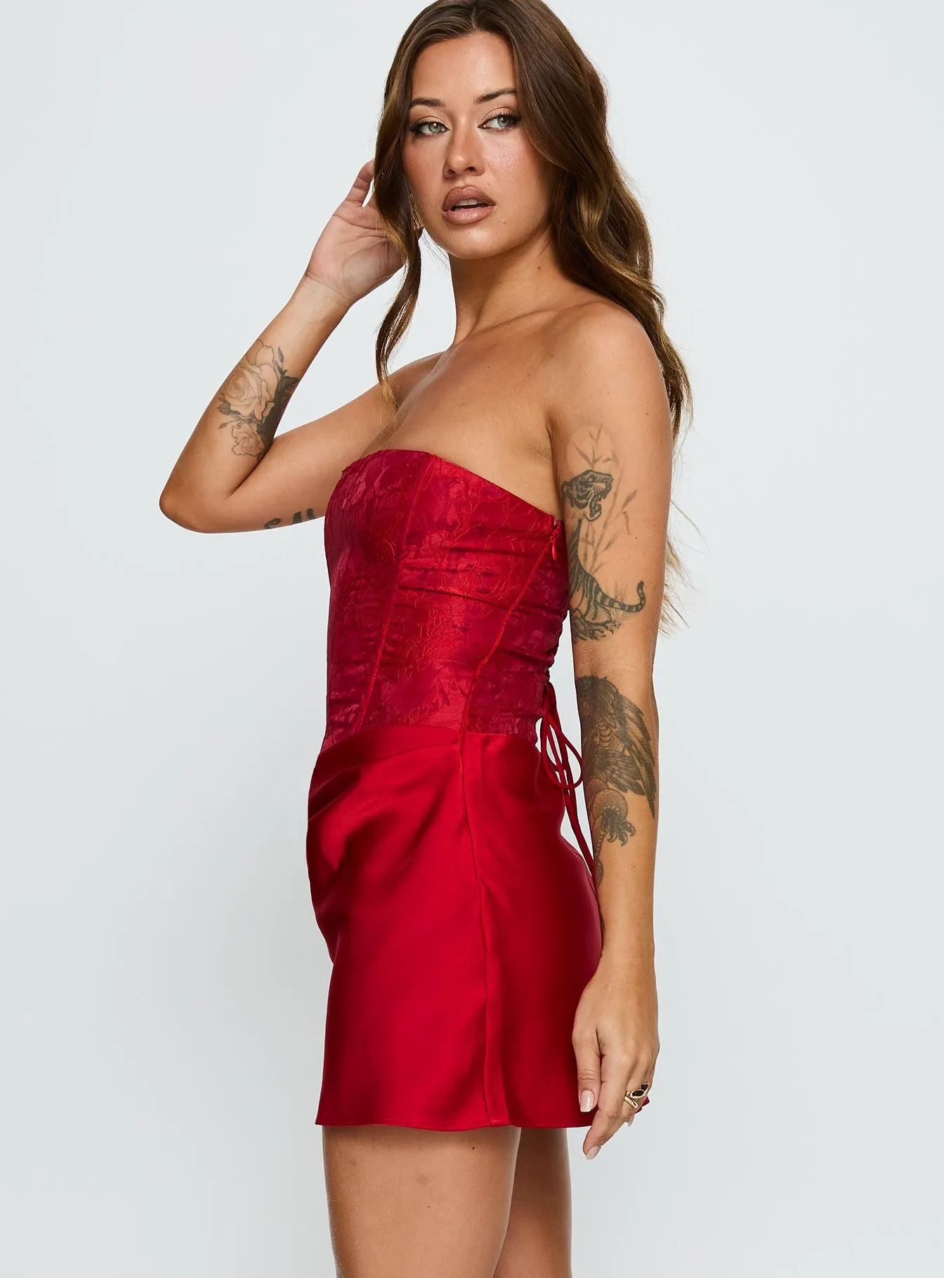 Jenevieve Strapless Drape Mini Dress Red sold by Princess Polly product image thumbnail 4