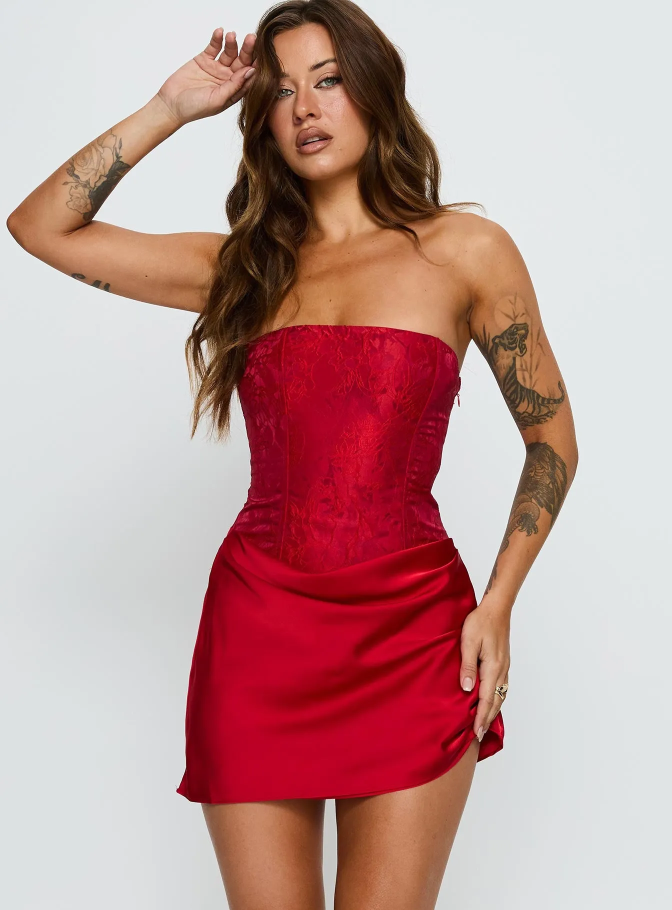 Jenevieve Strapless Drape Mini Dress Red sold by Princess Polly product image thumbnail 2