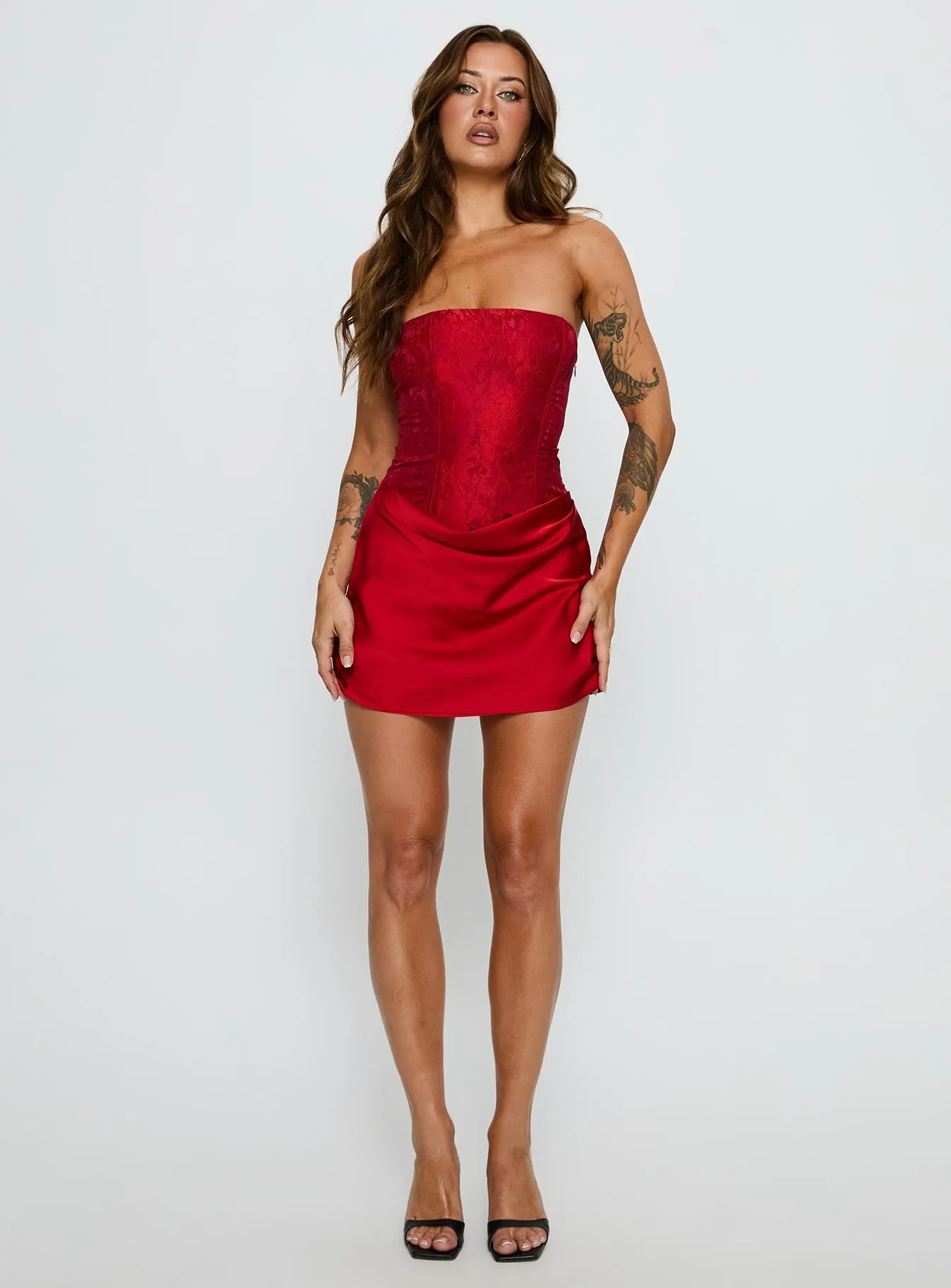 Jenevieve Strapless Drape Mini Dress Red sold by Princess Polly product image thumbnail 3