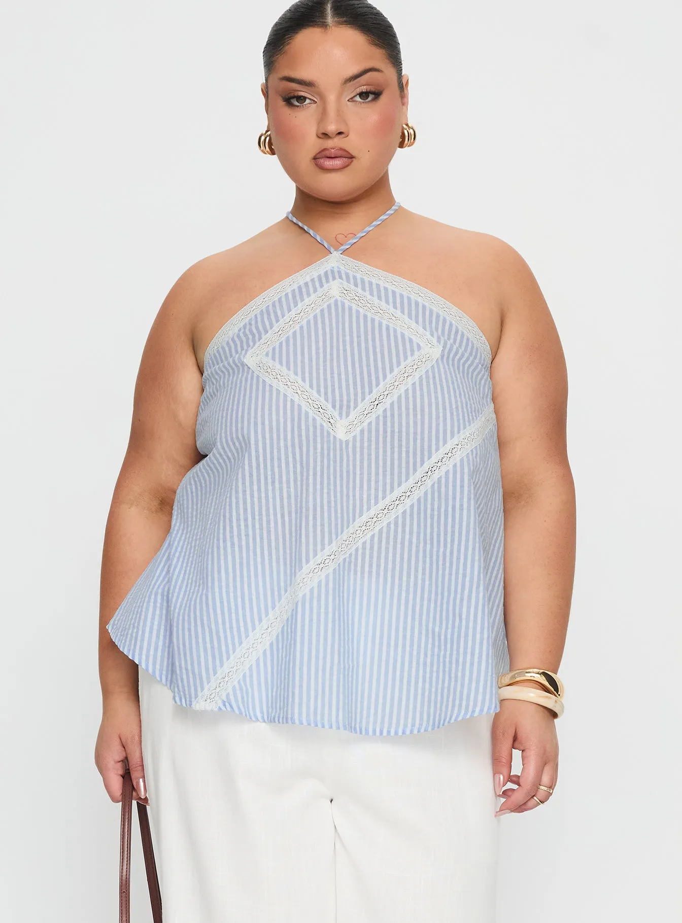 Jezabele Halter Top Blue Stripe Curve sold by Princess Polly product image thumbnail 2