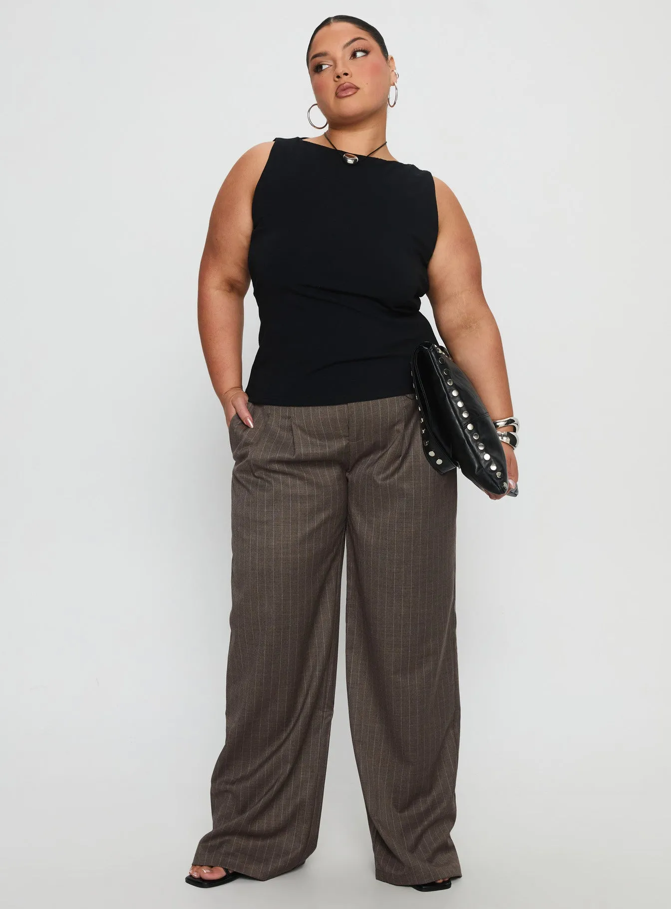 Briellea Thick Waistband Pant Pinstripe Curve sold by Princess Polly product image thumbnail 3