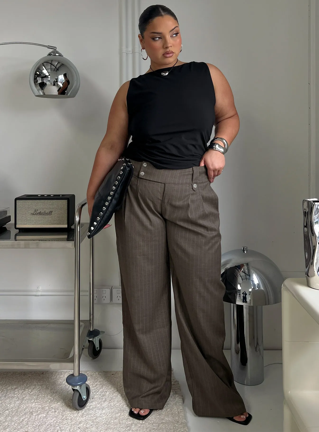 Briellea Thick Waistband Pant Pinstripe Curve sold by Princess Polly