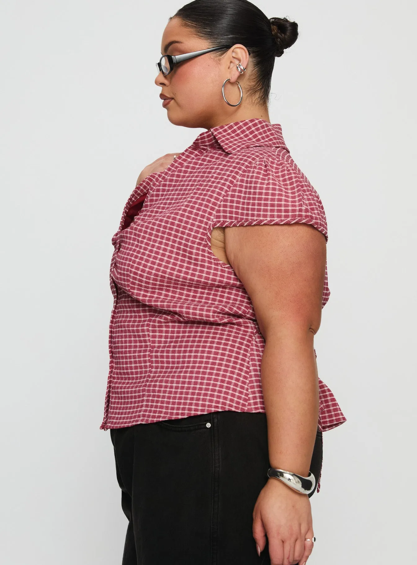 Arianwyn Short Sleeve Shirt Red Check Curve sold by Princess Polly product image thumbnail 3