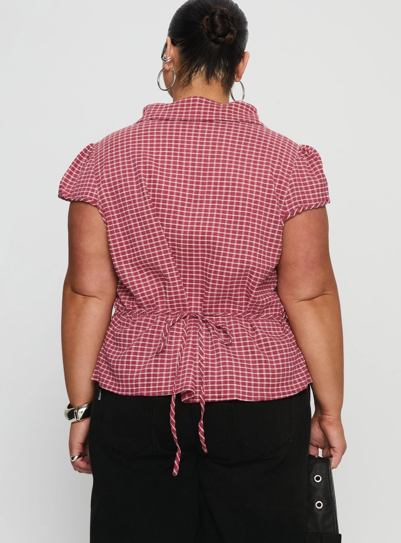 Arianwyn Short Sleeve Shirt Red Check Curve sold by Princess Polly product image thumbnail 4