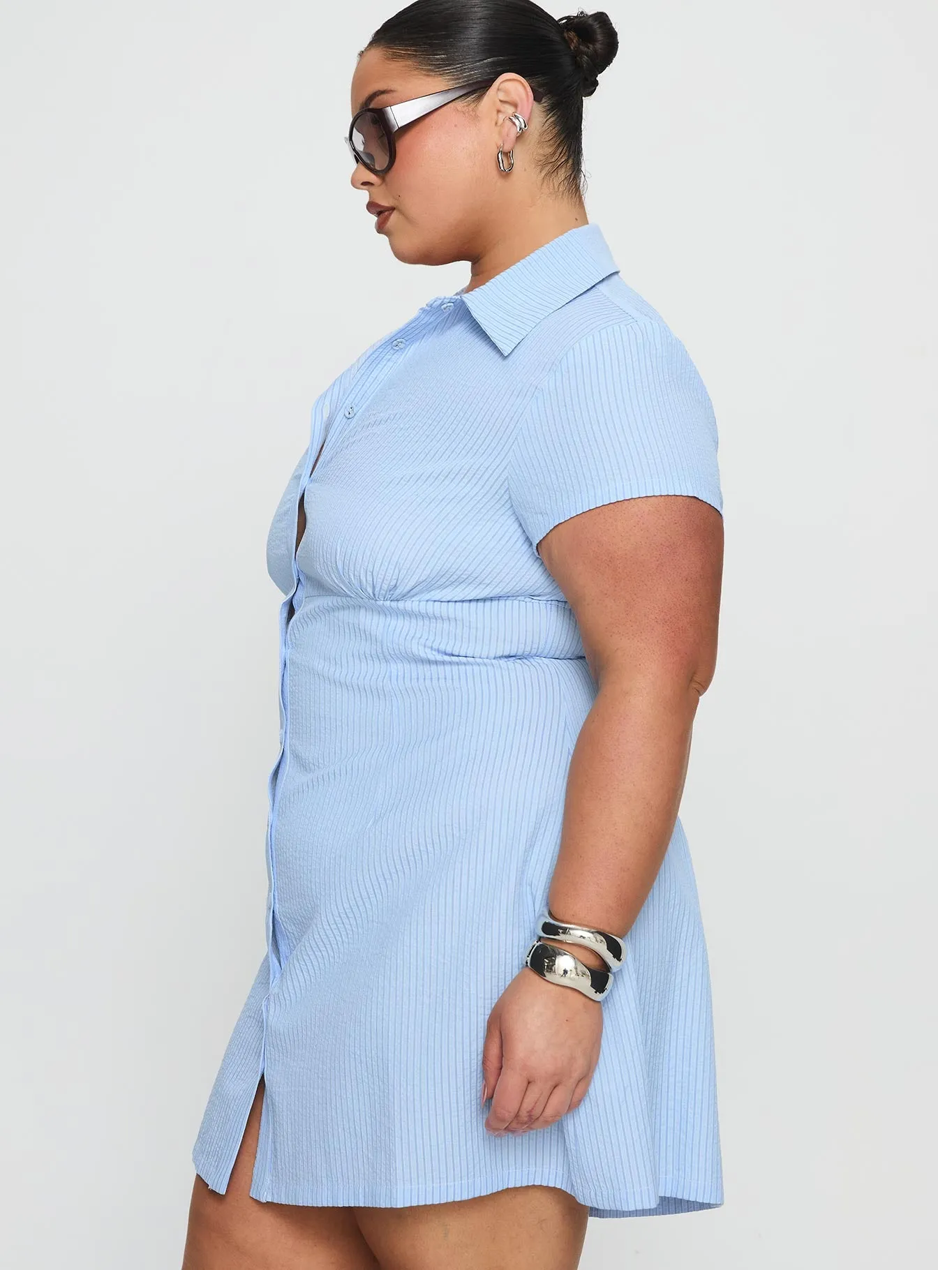 Motley Mini Dress Blue Stripe Curve sold by Princess Polly product image thumbnail 4
