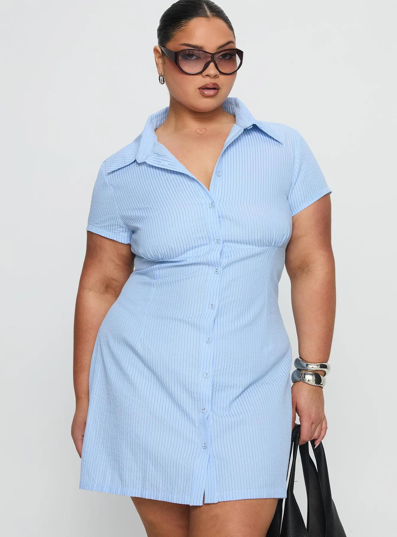 Motley Mini Dress Blue Stripe Curve sold by Princess Polly product image thumbnail 2
