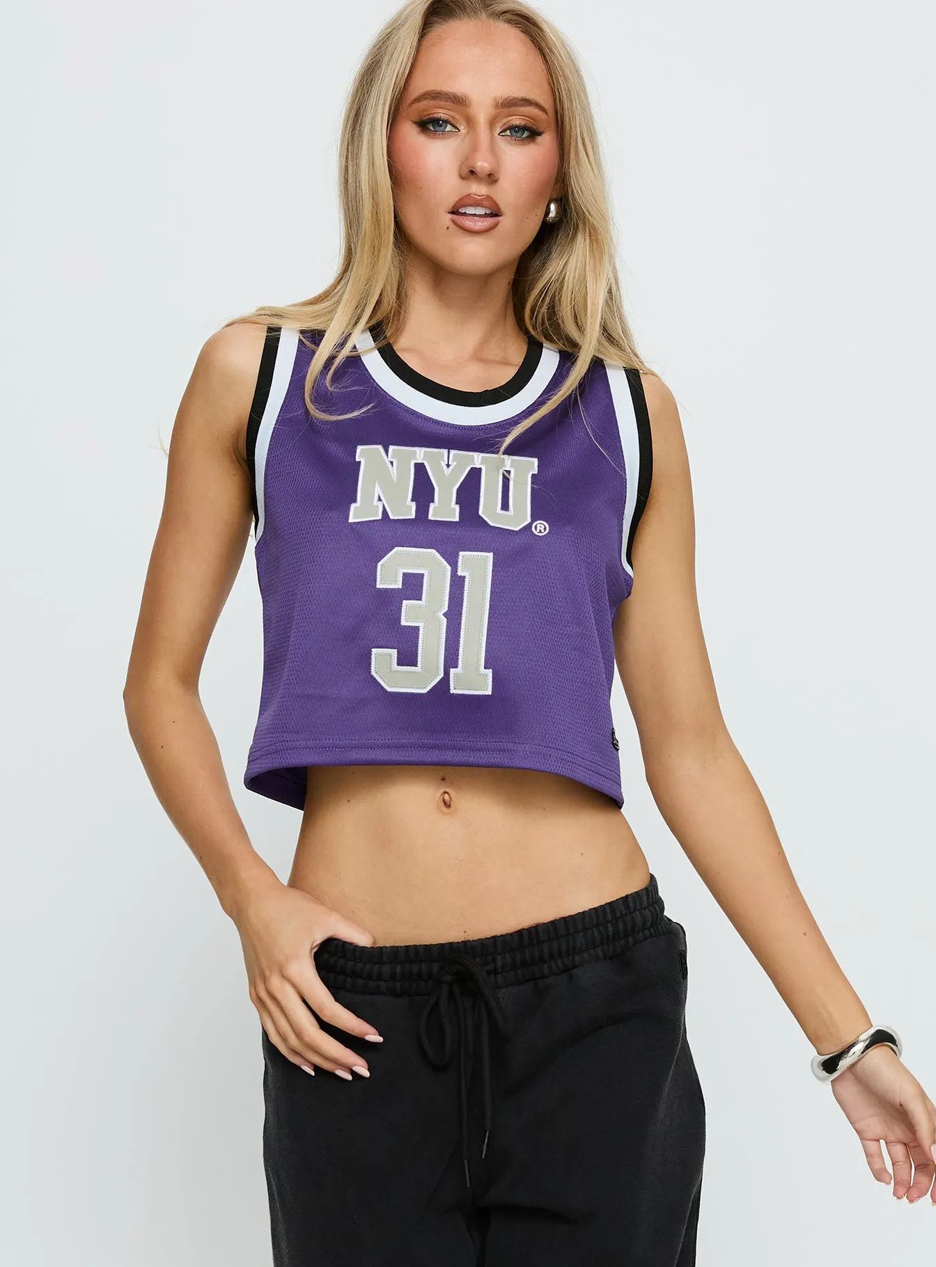 NYU Cropped Basketball Jersey Tank Violet sold by Princess Polly product image thumbnail 2