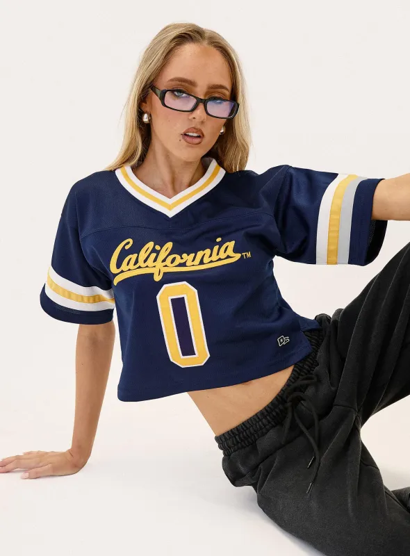 UC Berkeley Cropped Football Jersey Tee Blue sold by Princess Polly