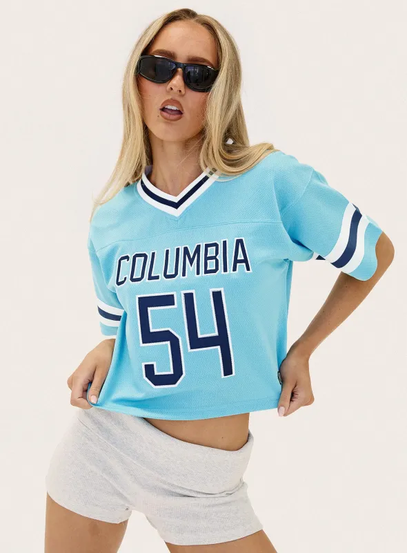 Columbia Cropped Football Jersey Tee Blue sold by Princess Polly