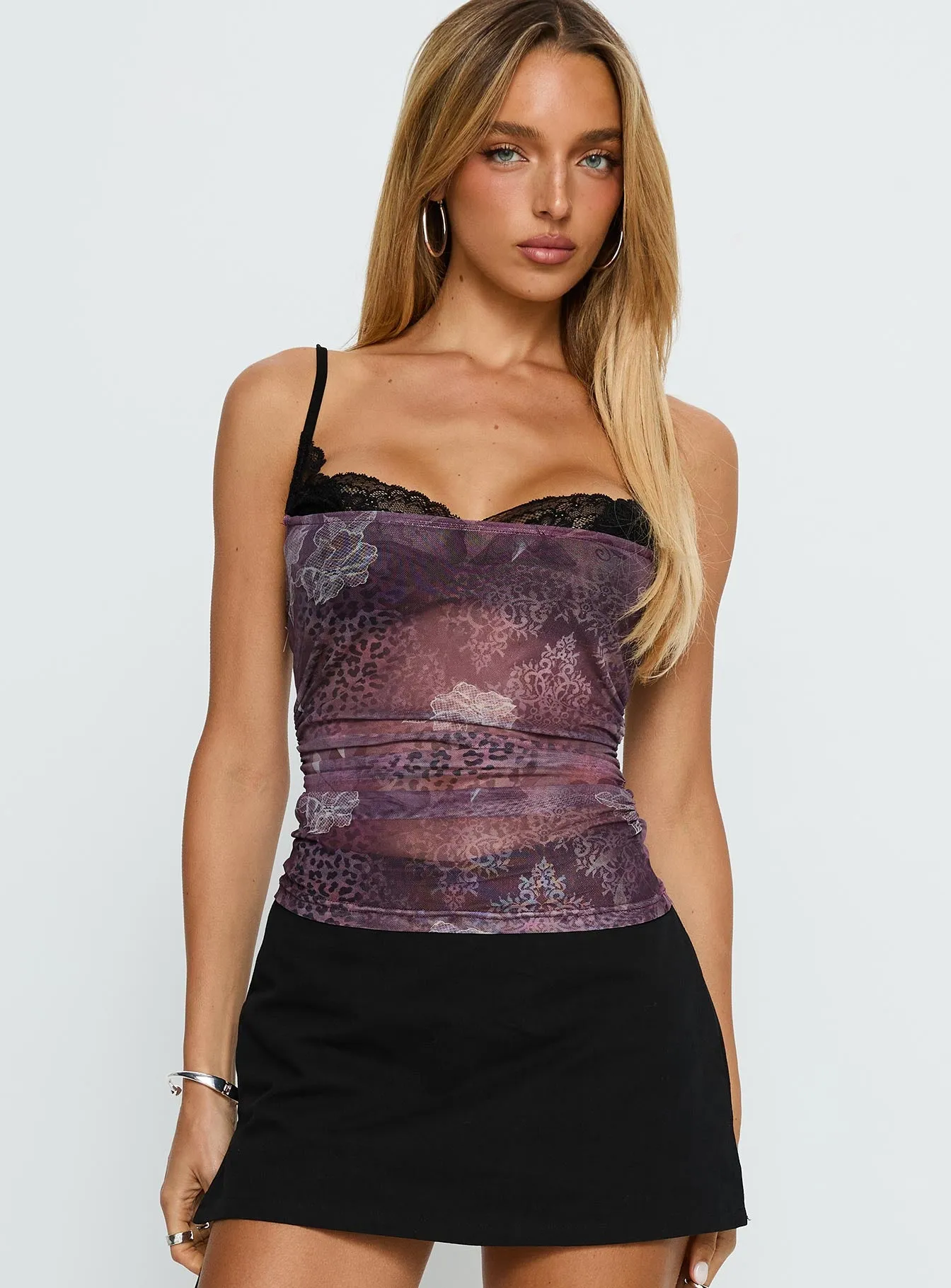 Worldly Mesh Bra Layered Corset Top Purple sold by Princess Polly product image thumbnail 2