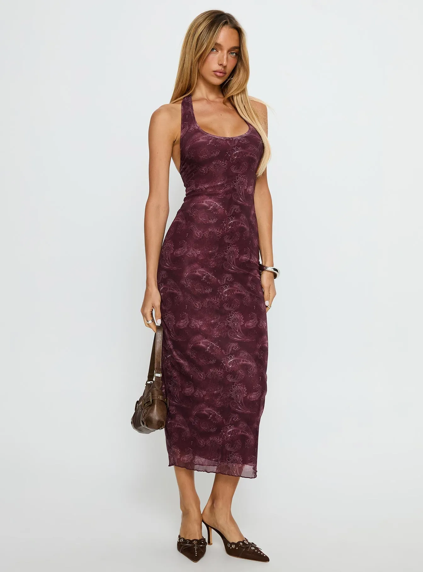 Datari Dress Tonal Paisley Plum sold by Princess Polly