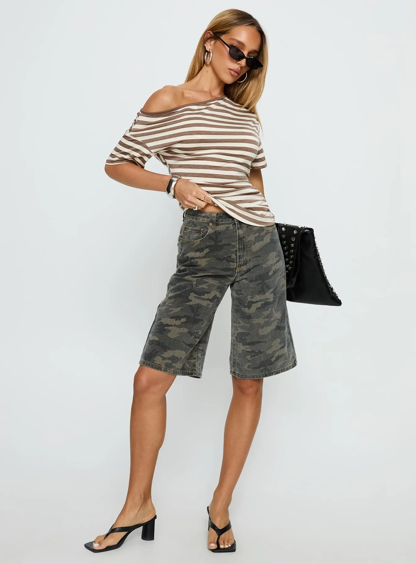 Emlynn Off Shoulder Top Brown Stripe sold by Princess Polly product image thumbnail 3