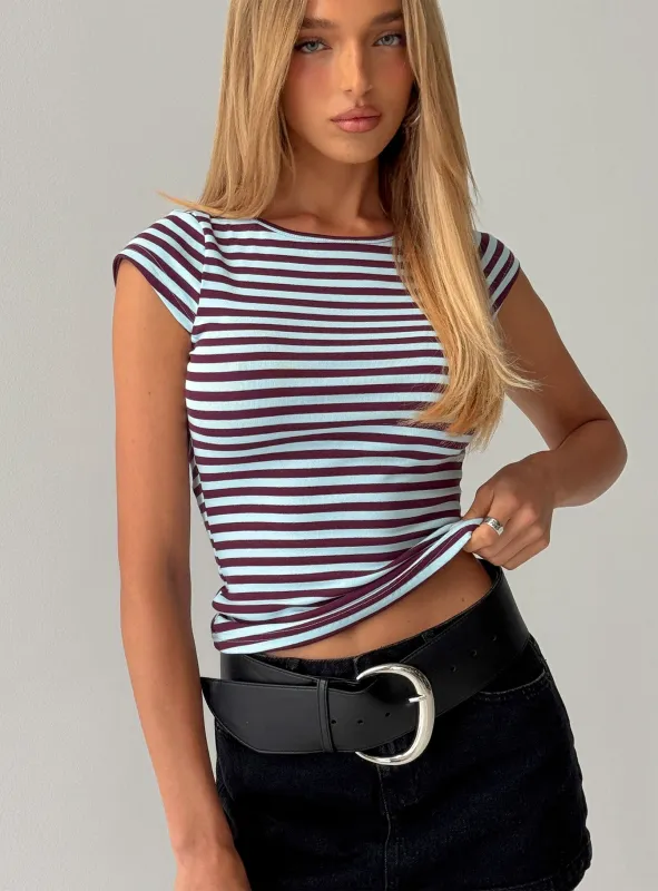Drives Me Crazy Backless Top Blue Stripe sold by Princess Polly