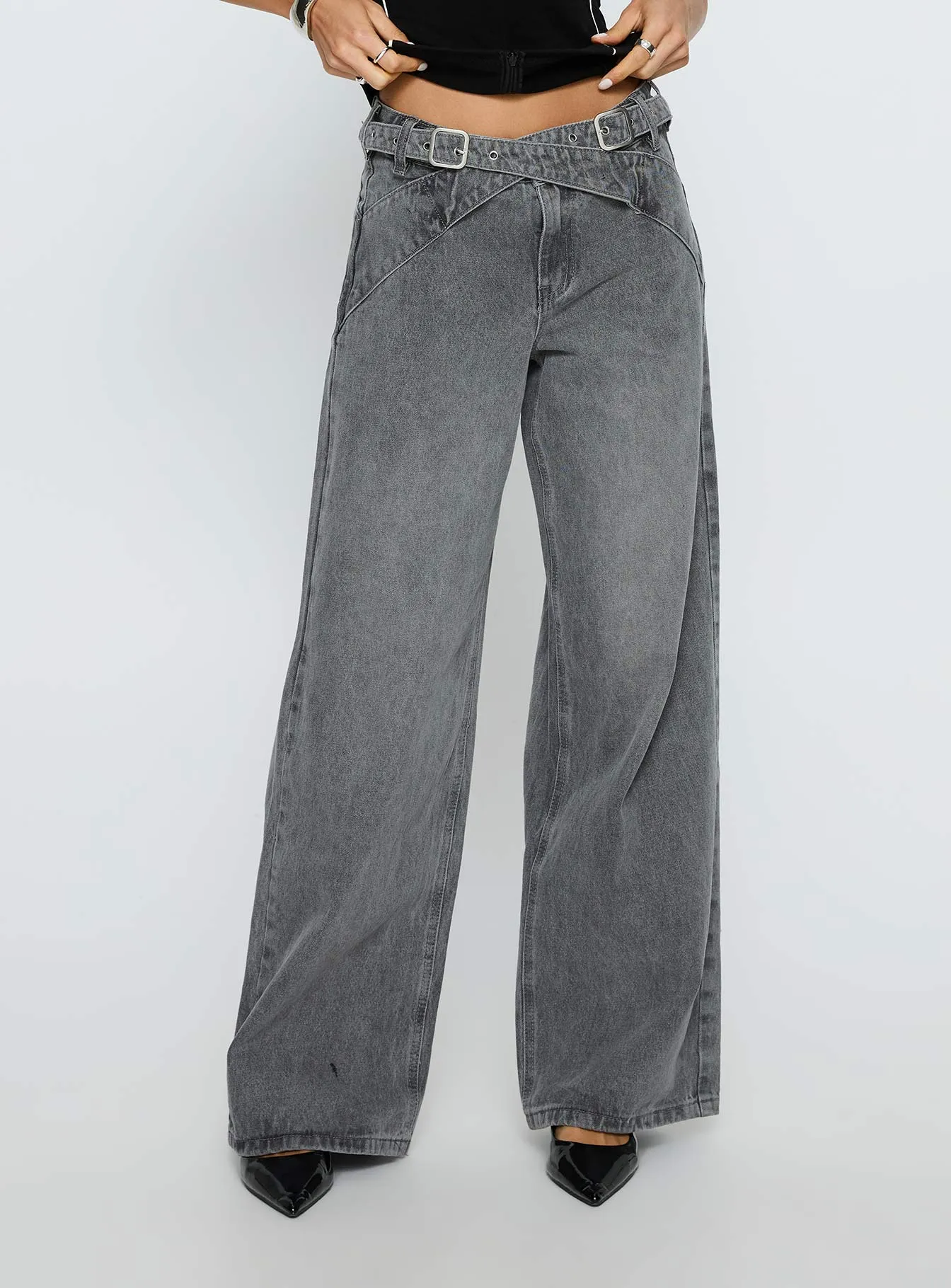 Mckinley Mid Rise Wide Leg Jeans Washed Grey sold by Princess Polly product image thumbnail 2