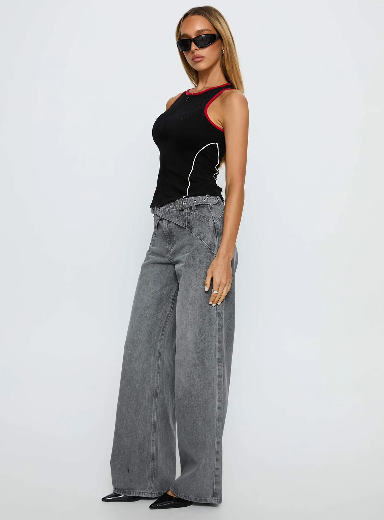 Mckinley Mid Rise Wide Leg Jeans Washed Grey sold by Princess Polly product image thumbnail 4
