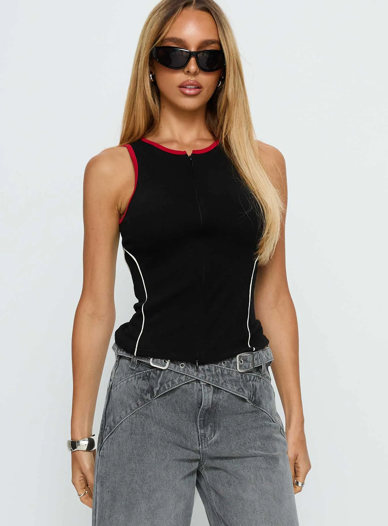 Alyna Zip Through Knit Top Black sold by Princess Polly product image thumbnail 2