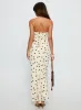 Jasira Strapless Drape Maxi Dress Cream Polka Dot sold by Princess Polly